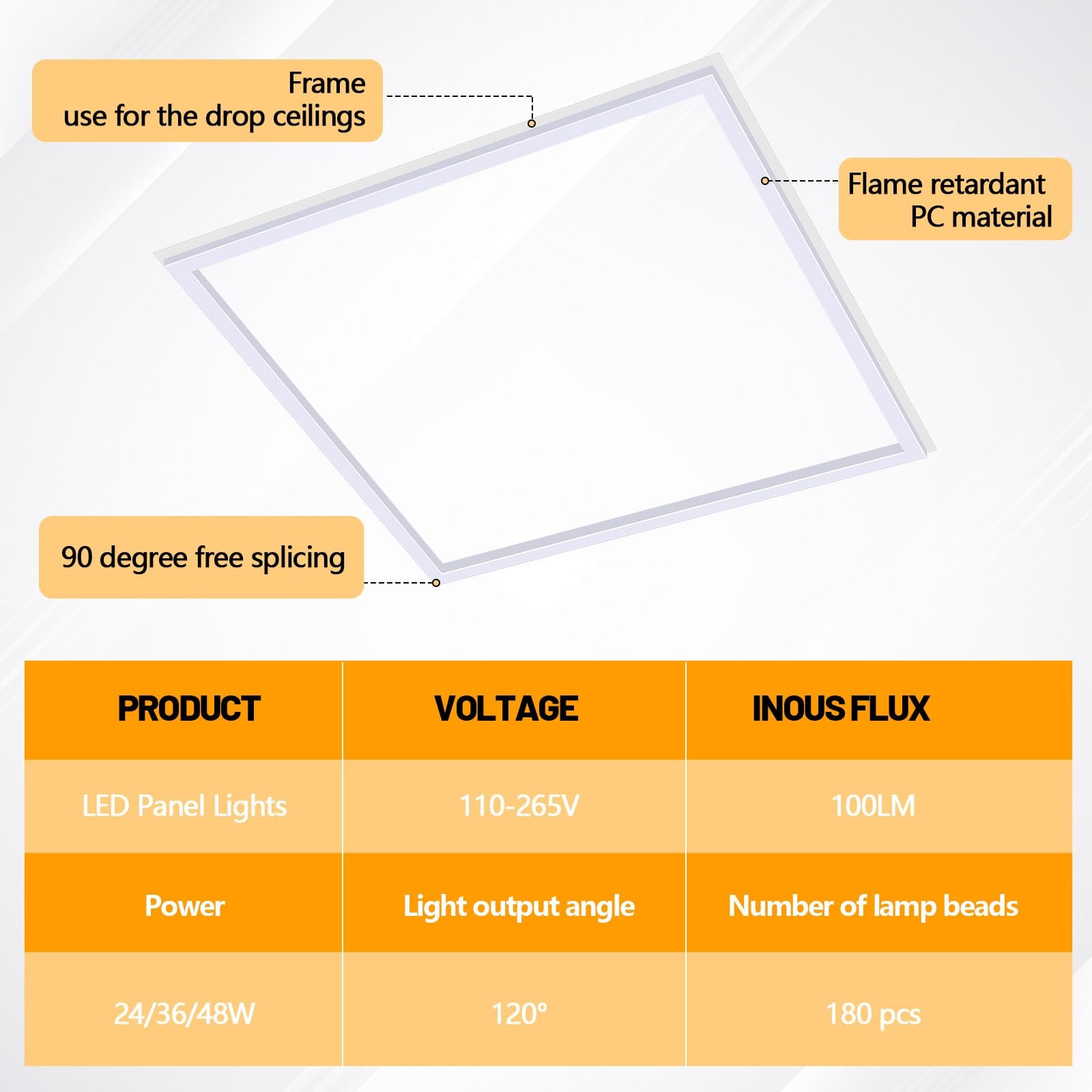 4 Pcs 2x2 ft Edge-lit Frame LED Flat Panel Lights Grid Drop Ceiling Lights wi...