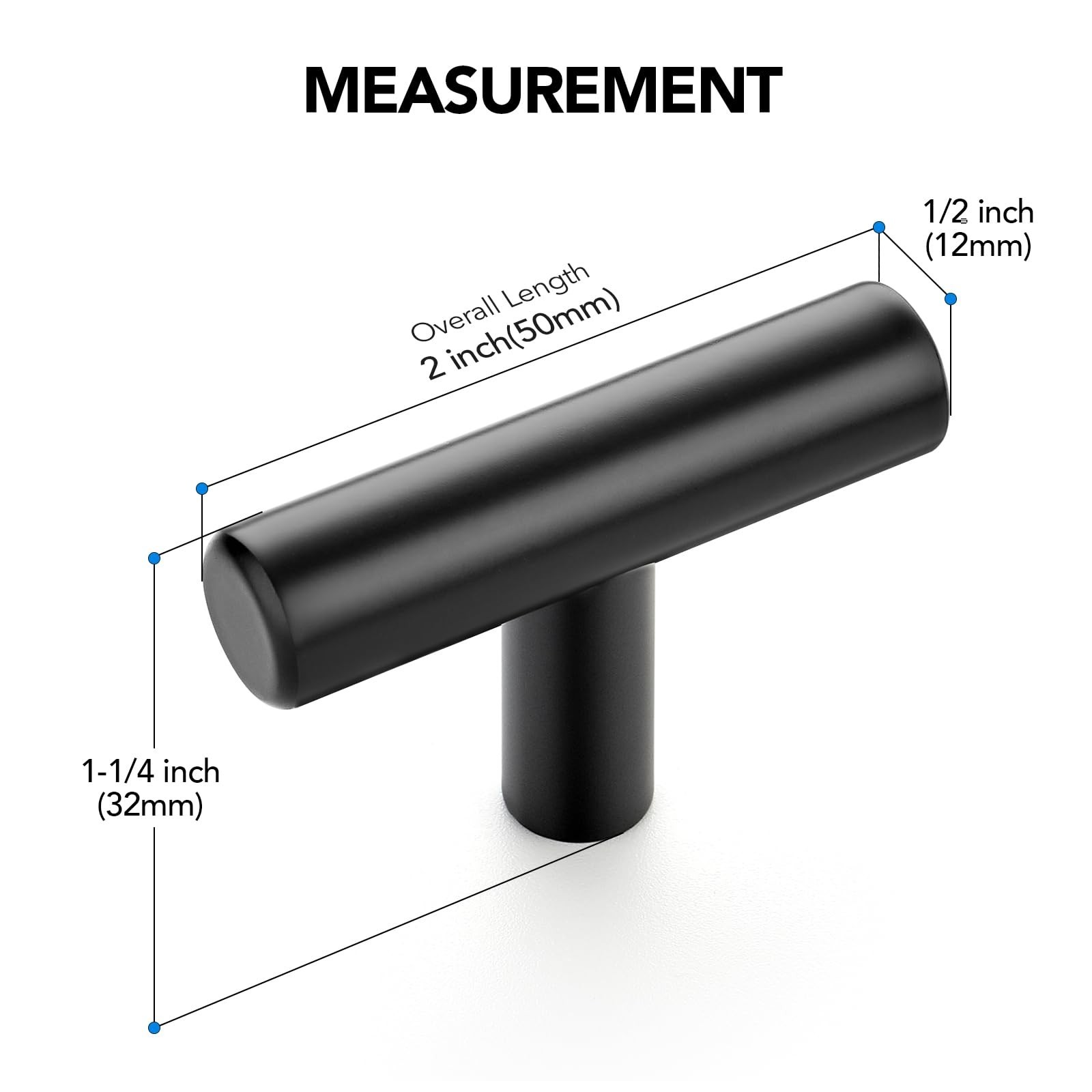 10 Pack Matte Black Cabinet Knobs 2 Inch - Black Drawer Knobs Single Hole Bla...