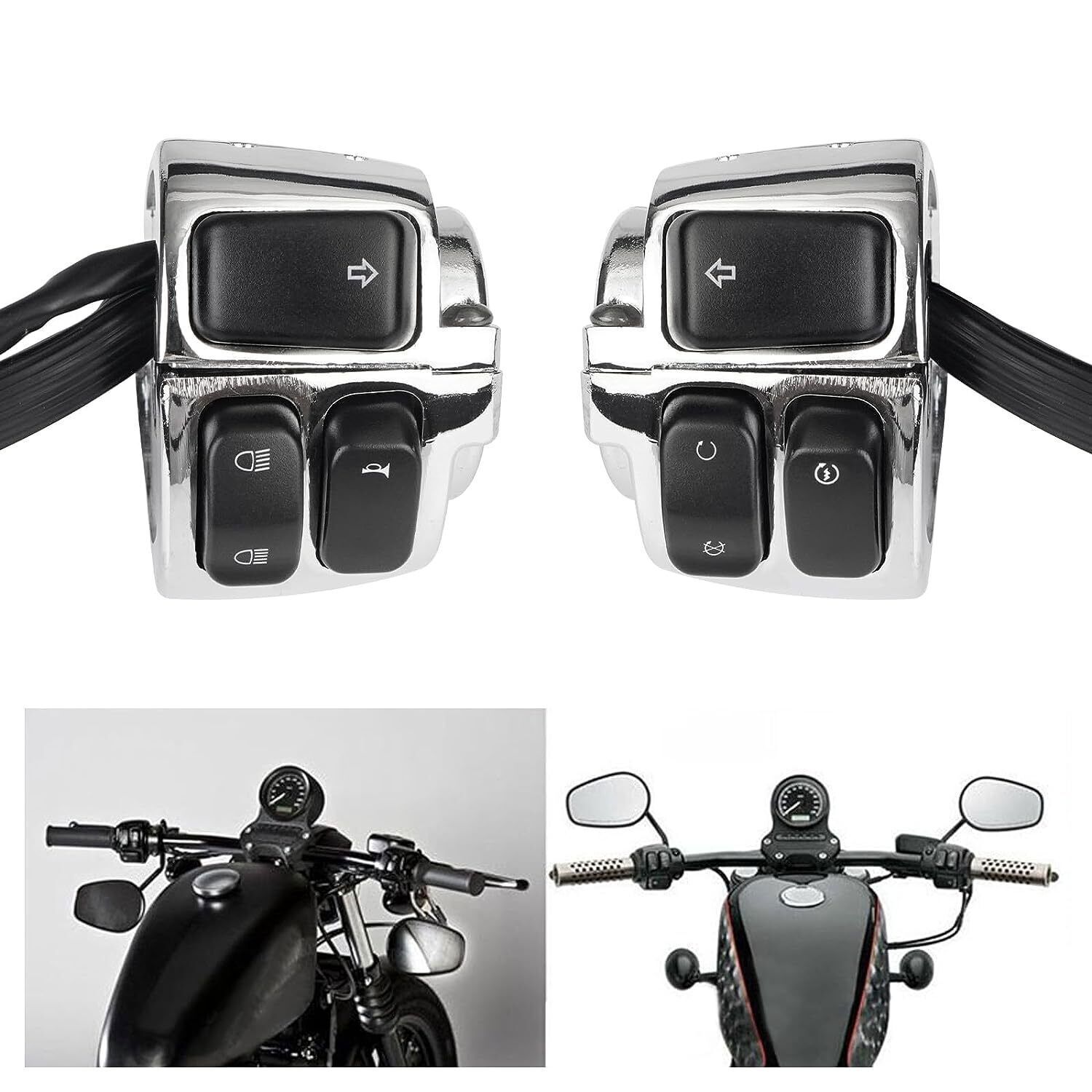 2*Chrome 1" Handlebar Control Switches+ Wiring Harness For Harley Sportster Dyna