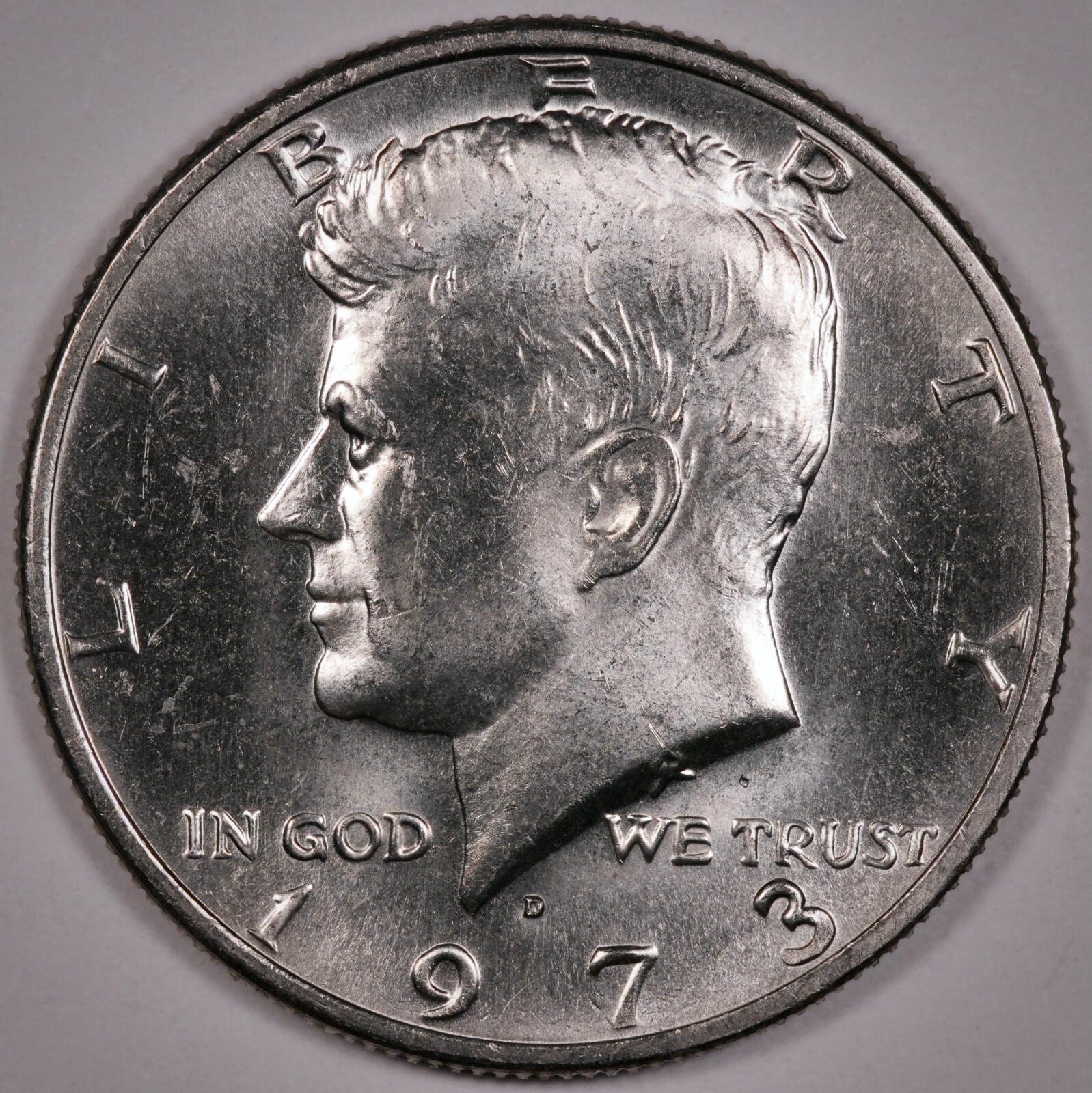 50c 1973 D Kennedy, UNC uncirculated, pulled from mint set cello (G2-324)