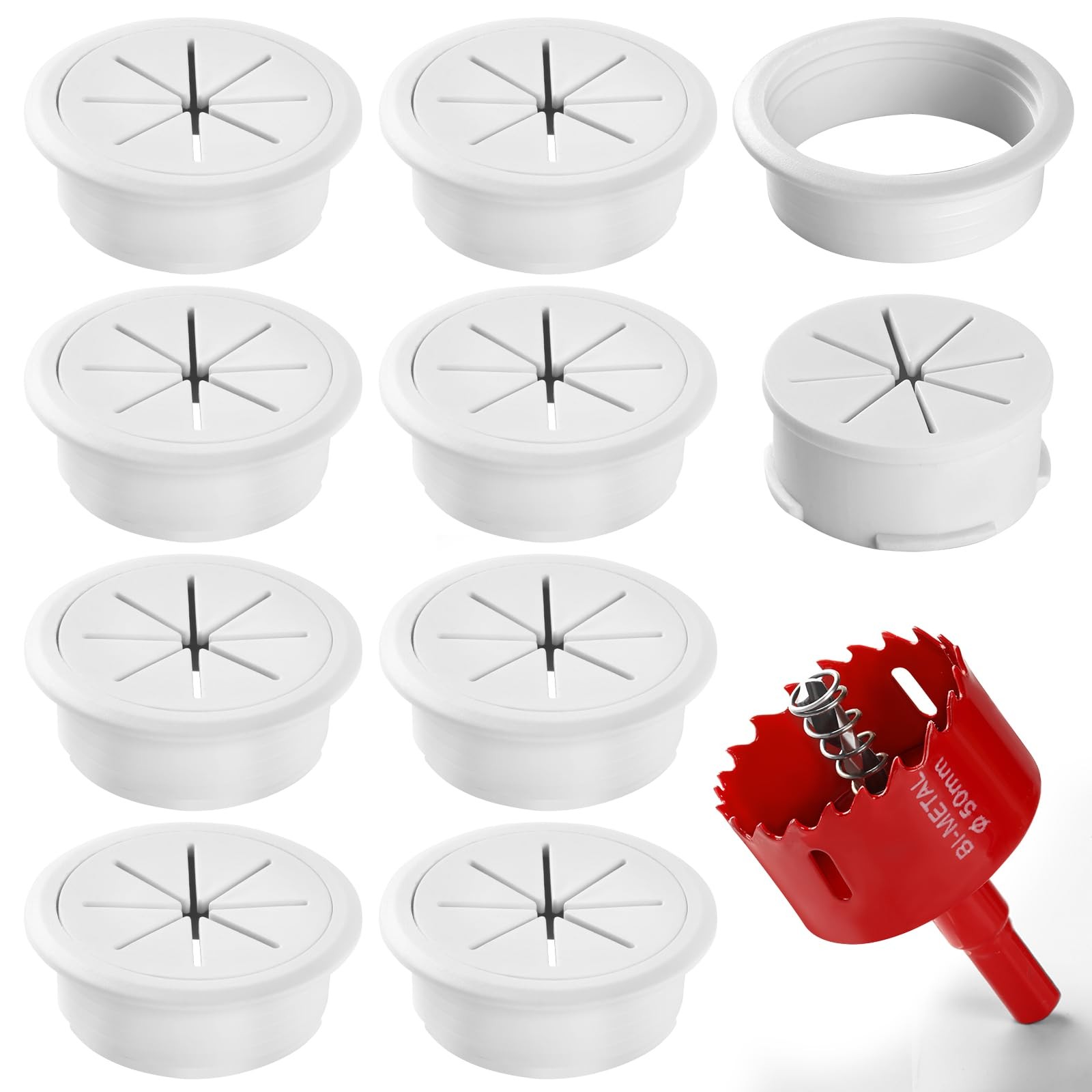 Desk Grommet 2 Inch (50 mm) 8 Pieces, Desk Hole Cover for Cables White, ABS Plas