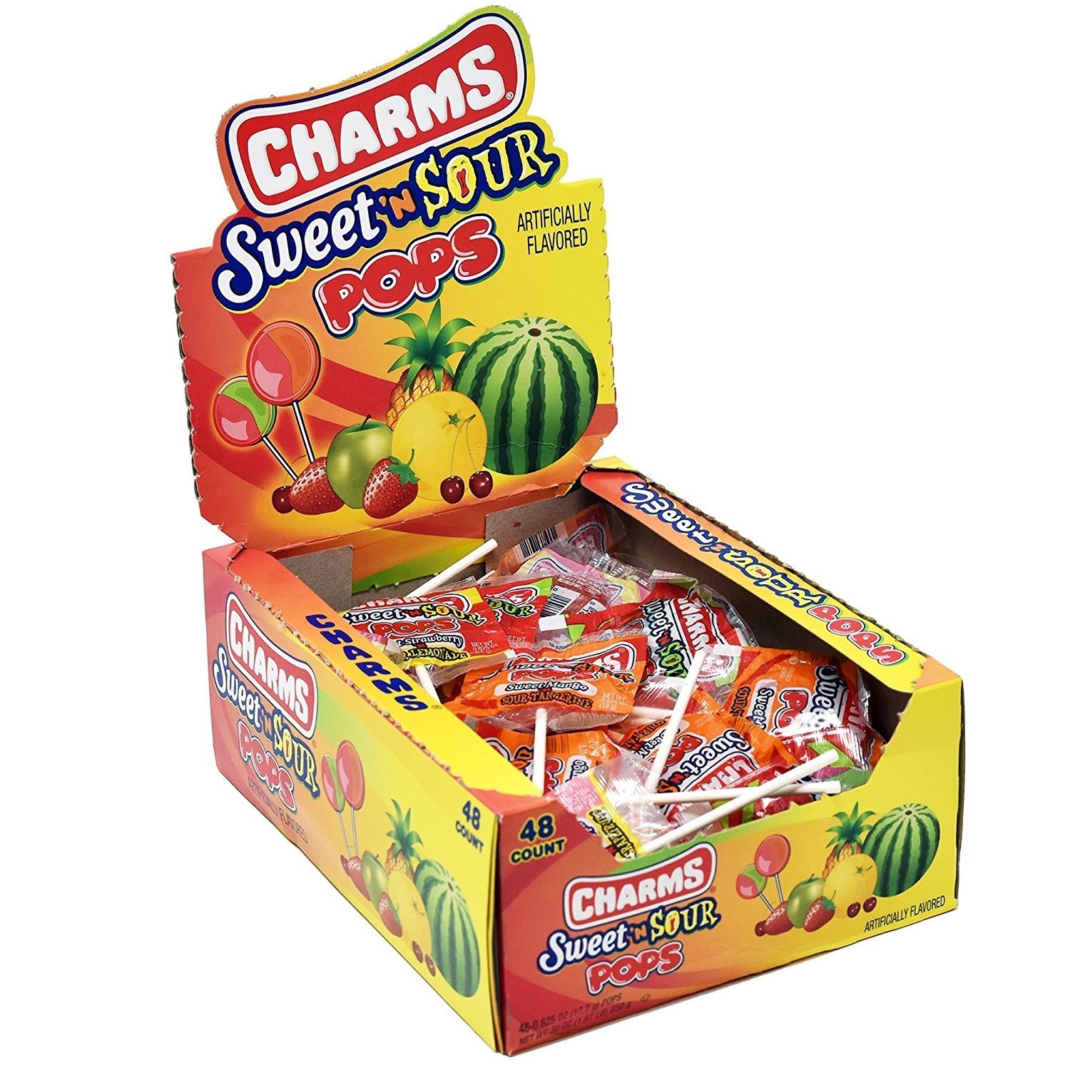 Charms Sweet and Sour Pops Assorted Lollipops - 48 Count