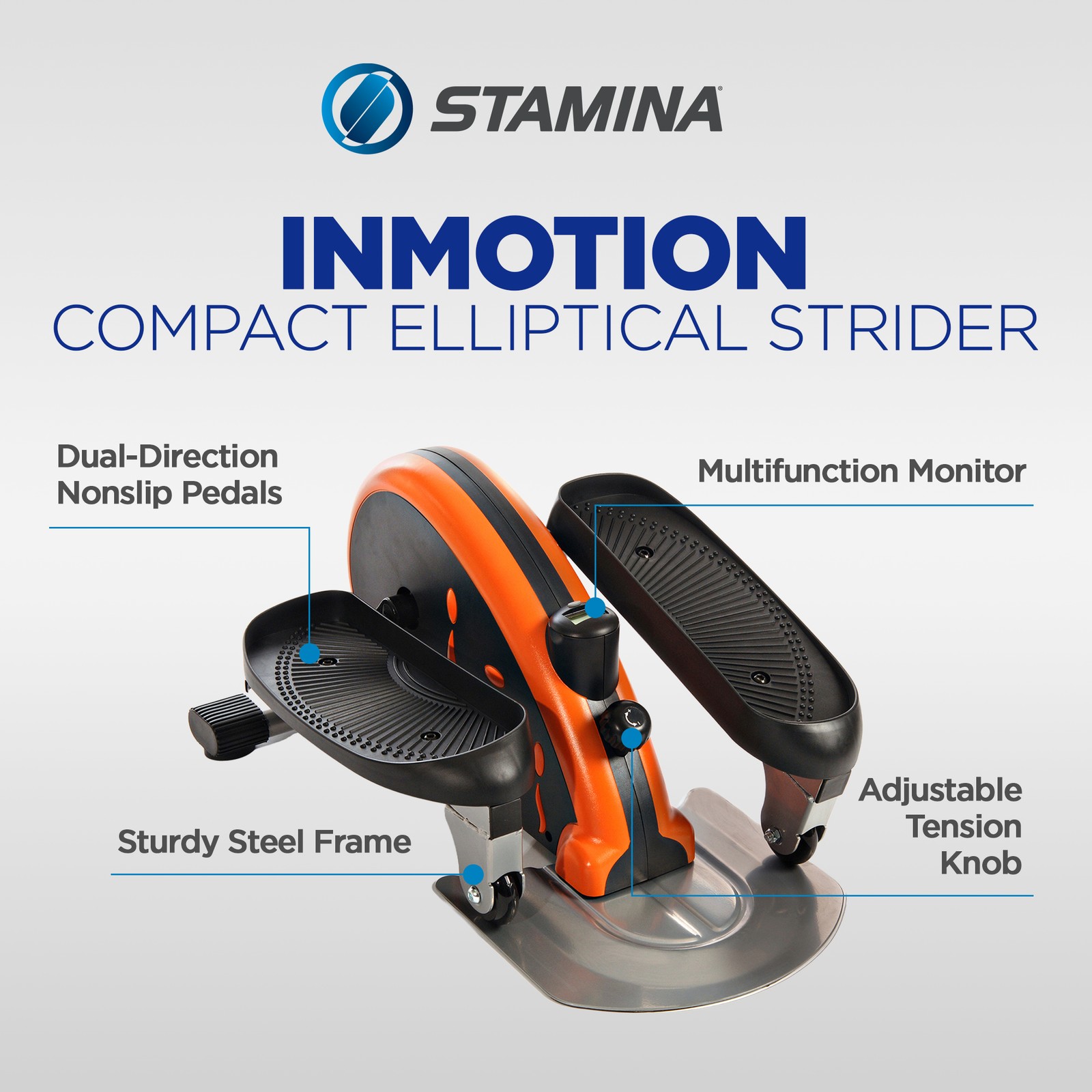 E1000 Compact Lower Body Cardio Workout Strider Machine, Orange (Open Box)