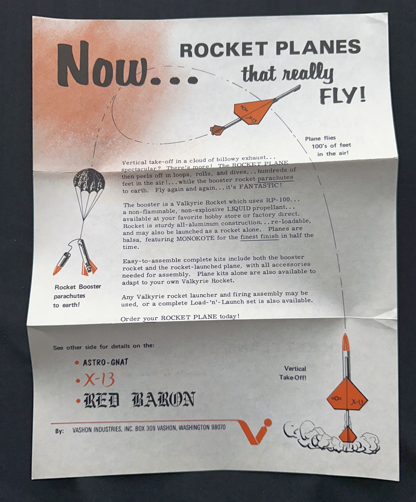 Vintage Vashon Model Rocket Flyer - Astro Gnat, X13 and Red Baron Rockets