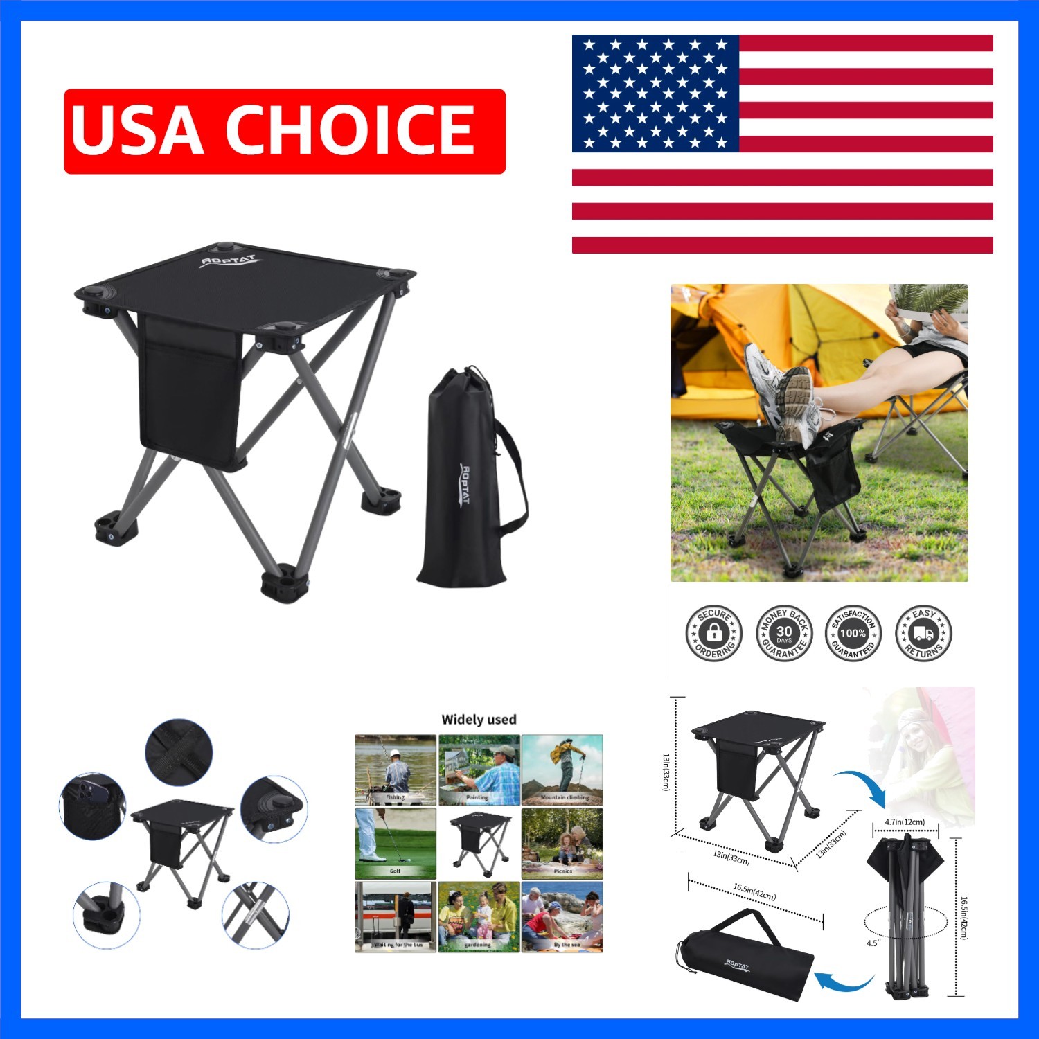 Camping Stool,Portable Folding Compact Lightweight Stool Seat for Camping Fis...