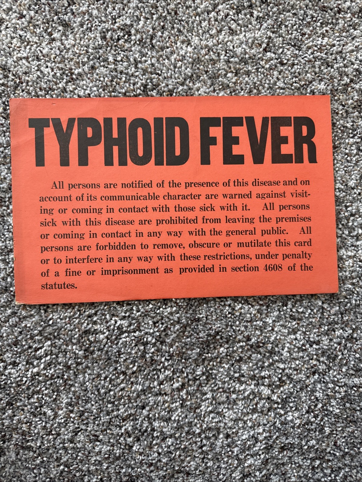 State Of California Typhoid Fever Vintage Quarantine Sign