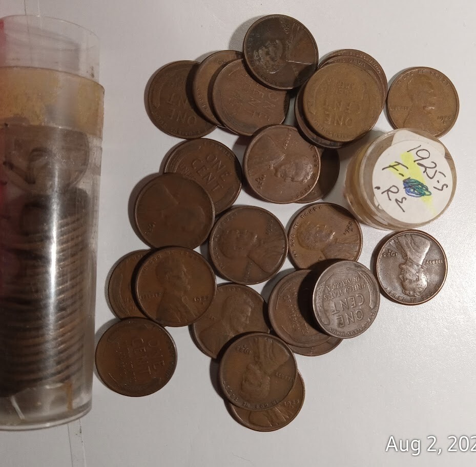 1925-S Roll Lincoln cents (50) Fine Condition