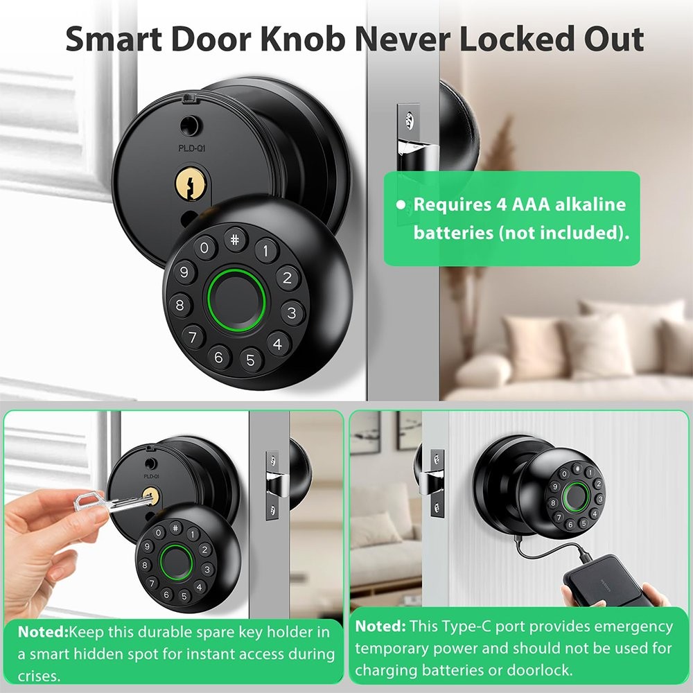 Keyless Entry Smart Door Lock Fingerprint App Control Auto Lock Password/2 Keys