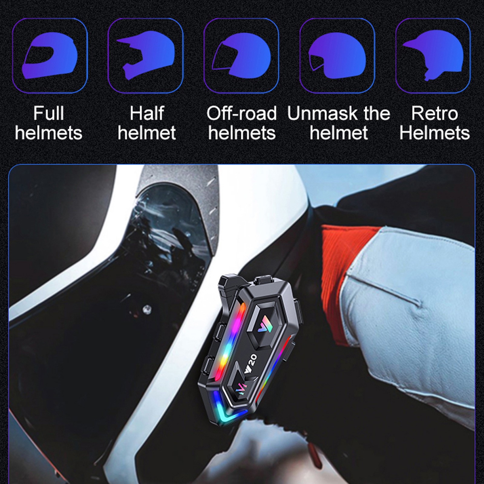Motorcycle Helmet Headset BT5.3 Noise Reduction Colorful Lights Headphone VVNK