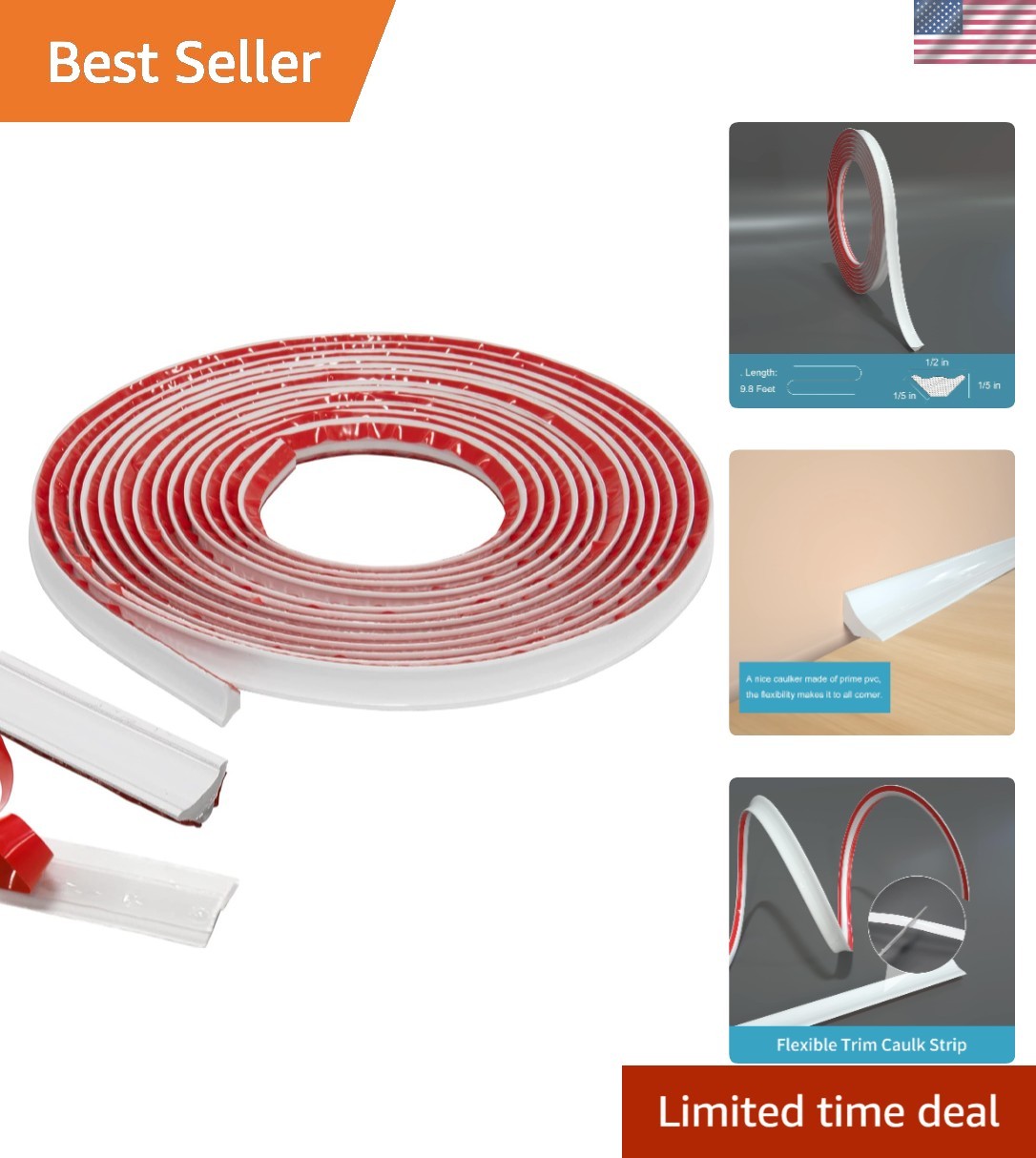 Durable 1/2in x 10ft Molding Trim - Effortless Peel and Stick Application