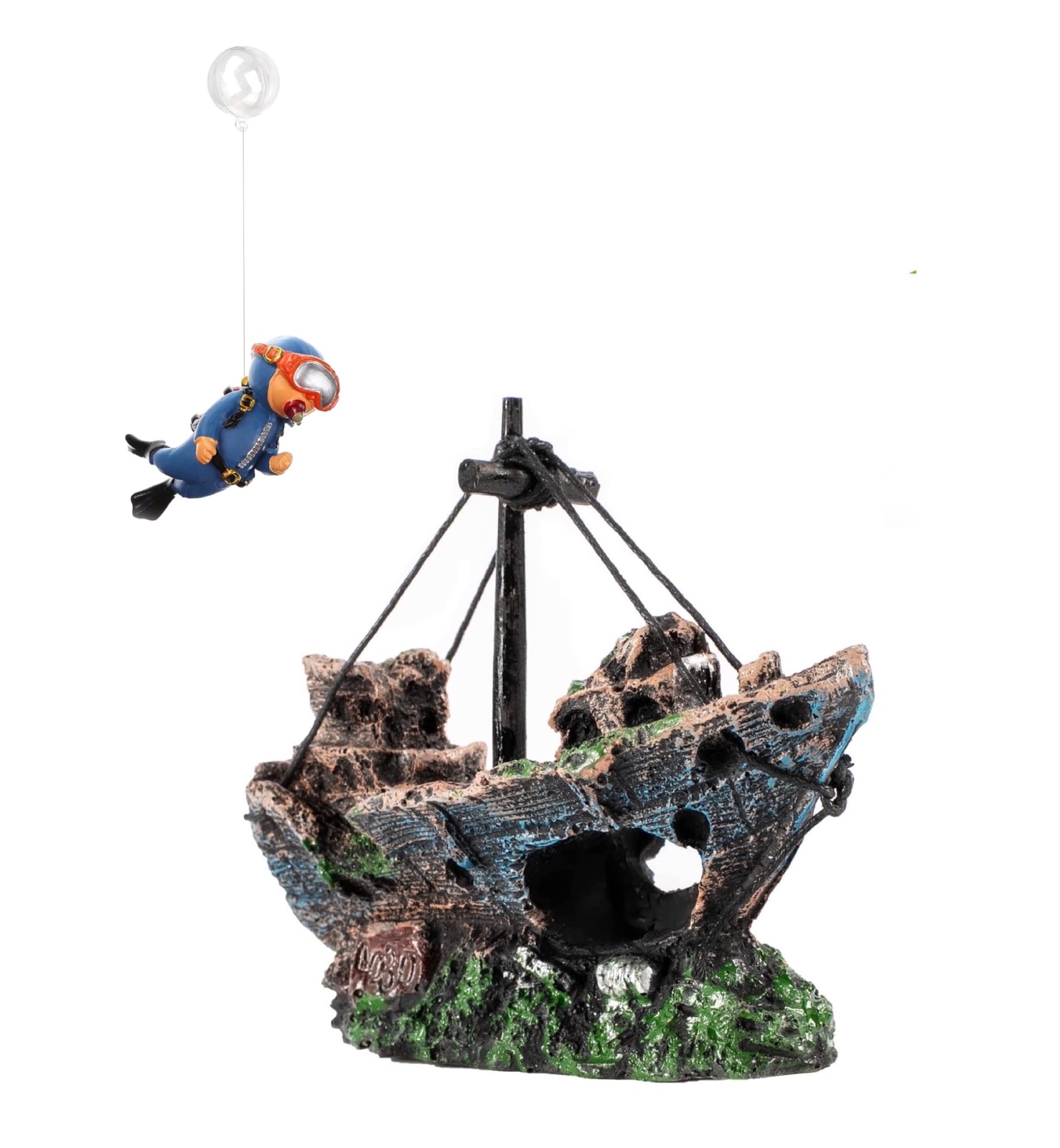 AWXZOM Aquarium Shipwreck Decoration + Little 5.7 x 2.1 x 4.7 inches, Gray