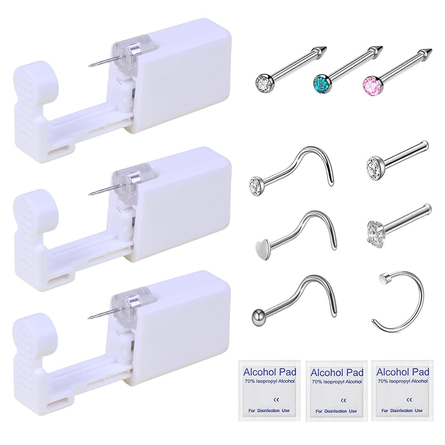 Nose Piercing Kit - 3 Pack Self Gun, Disposable Safety Nose...