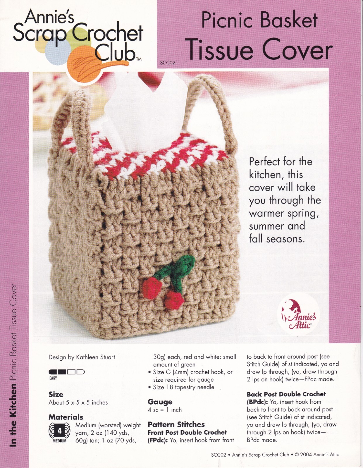 Scrap Crochet PICNIC BASKET TISSUE COVER Annie's Club