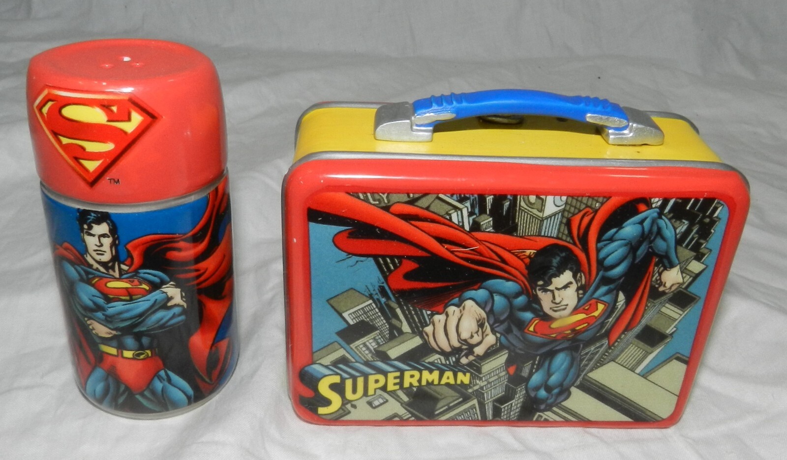 Superman Salt & Pepper Shakers shaped like a Lunchbox & Thermos