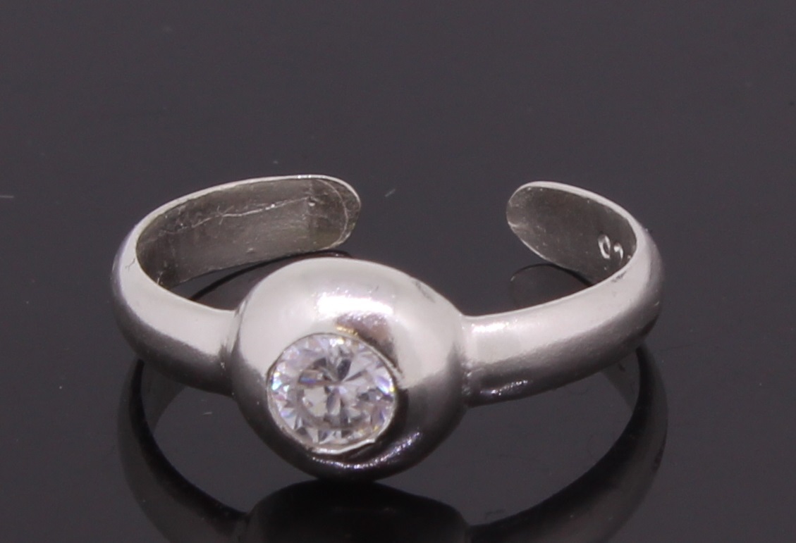 Adjustable Toe Ring Sterling Silver With Cubic Zirconia