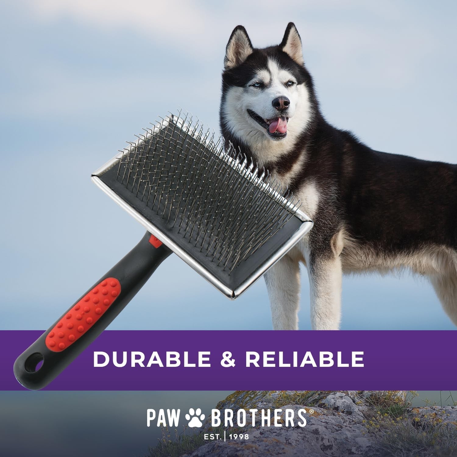 Paw Brothers Pro Grade Extra Long Slicker Brush - Ergonomic Handle, Removes