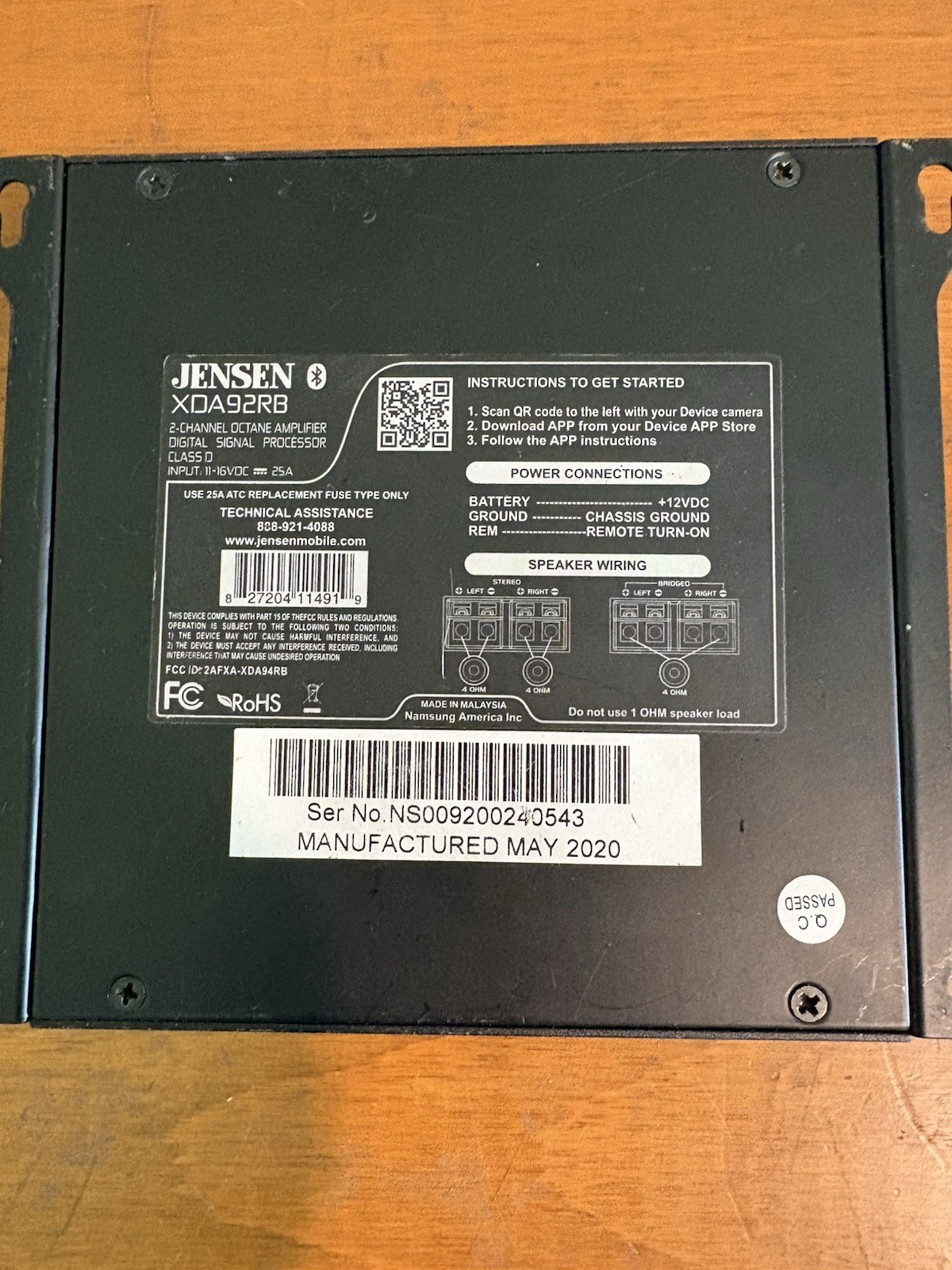JENSEN XDA92RB 600W CLASS-D 2-CHANNEL CAR AMPLIFIER
