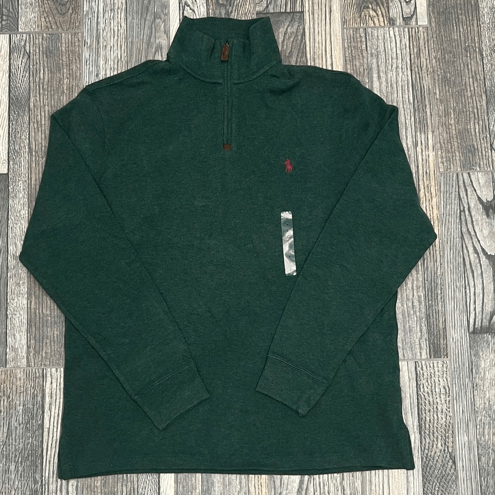 New - POLO RALPH LAUREN Ribbed Cotton 1/4 Zip Pullover Sweater Sweatshirt