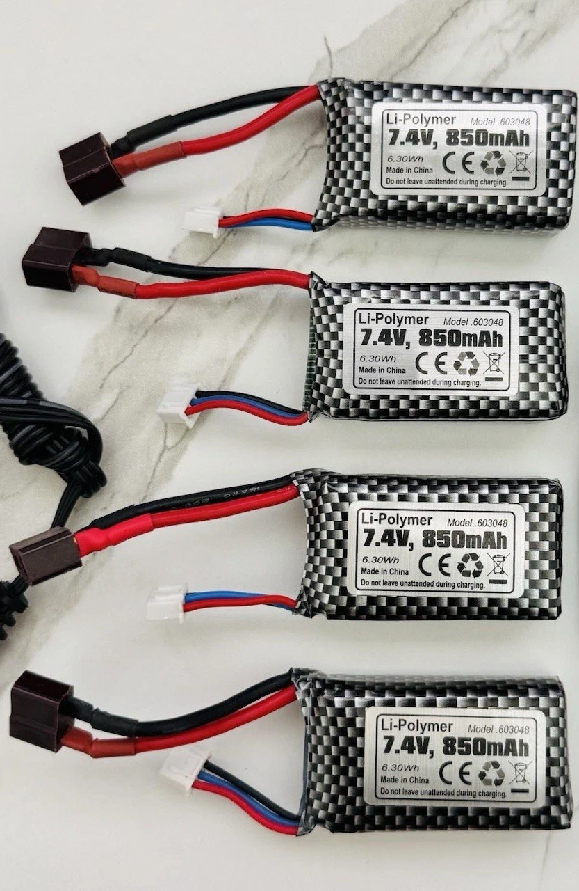4X 850mAh 2s 7.4v Lipo T-Plug Batteries