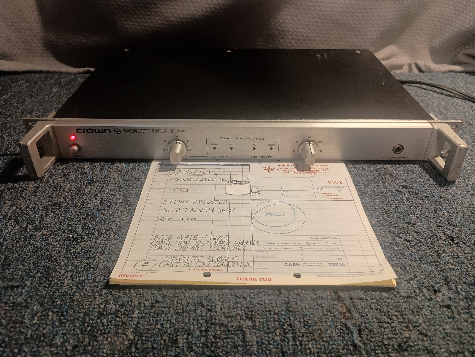 Crown Power Line two PL-2  Rackmount Stereo/Mono Power Amplifier (Pro Serviced)