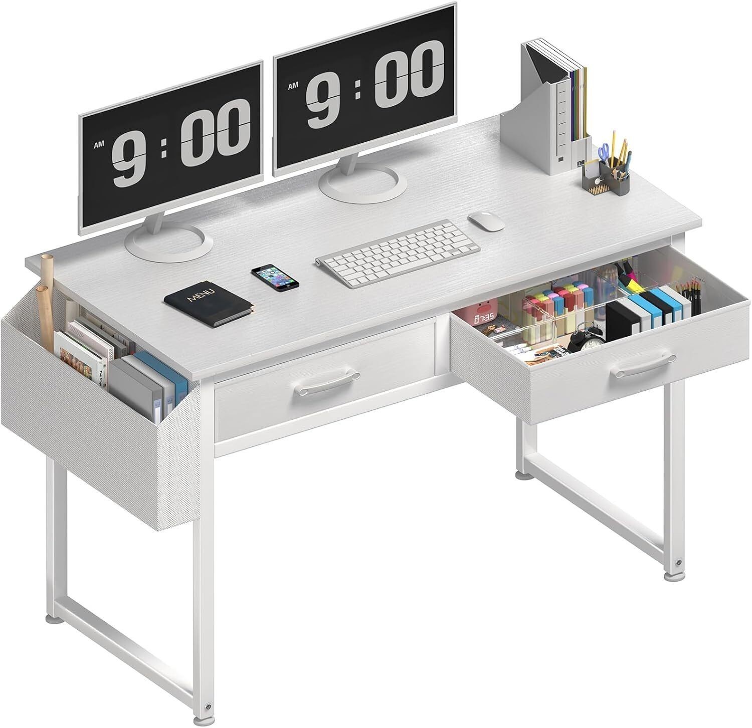 Computer Desk with Fabric Drawers Home Office  40 Inch Vanity Make Up Desk White
