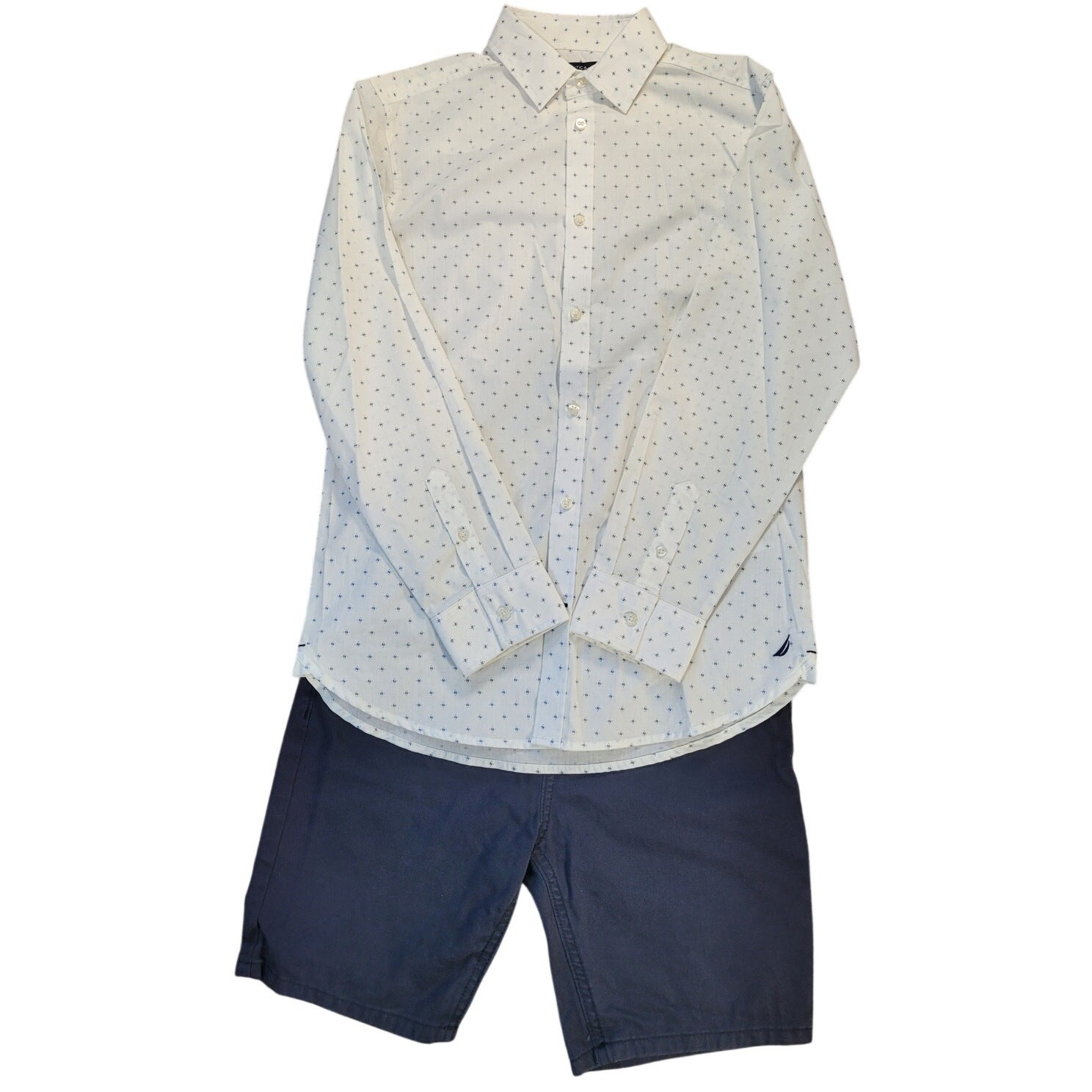 Nautica Boys Nautical Print Shirt 14 Preppy Coastal Vacation Summer Button Down