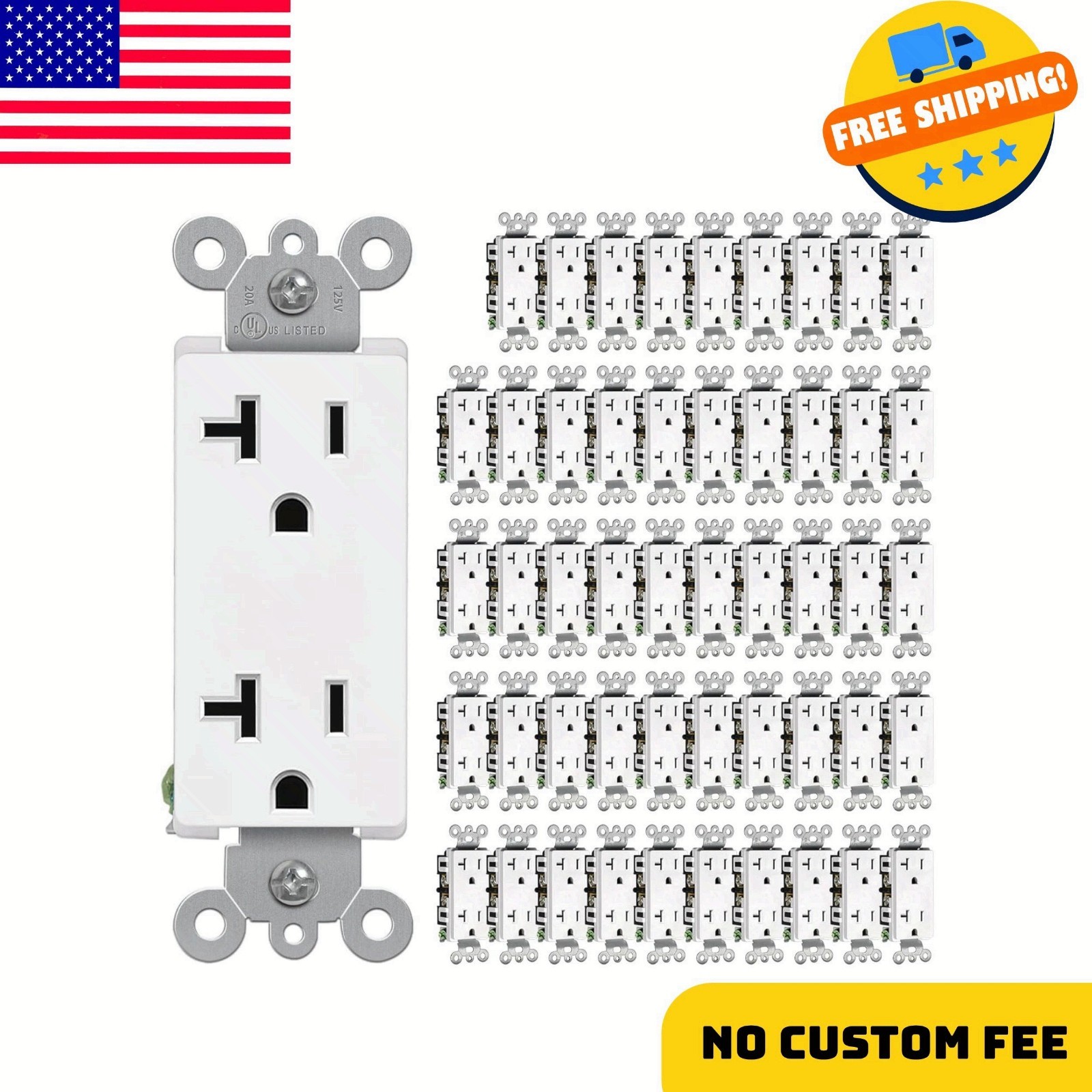 20 Amp Decorator Wall Receptacle, Decor Electrical Outlets, 20A/125V
