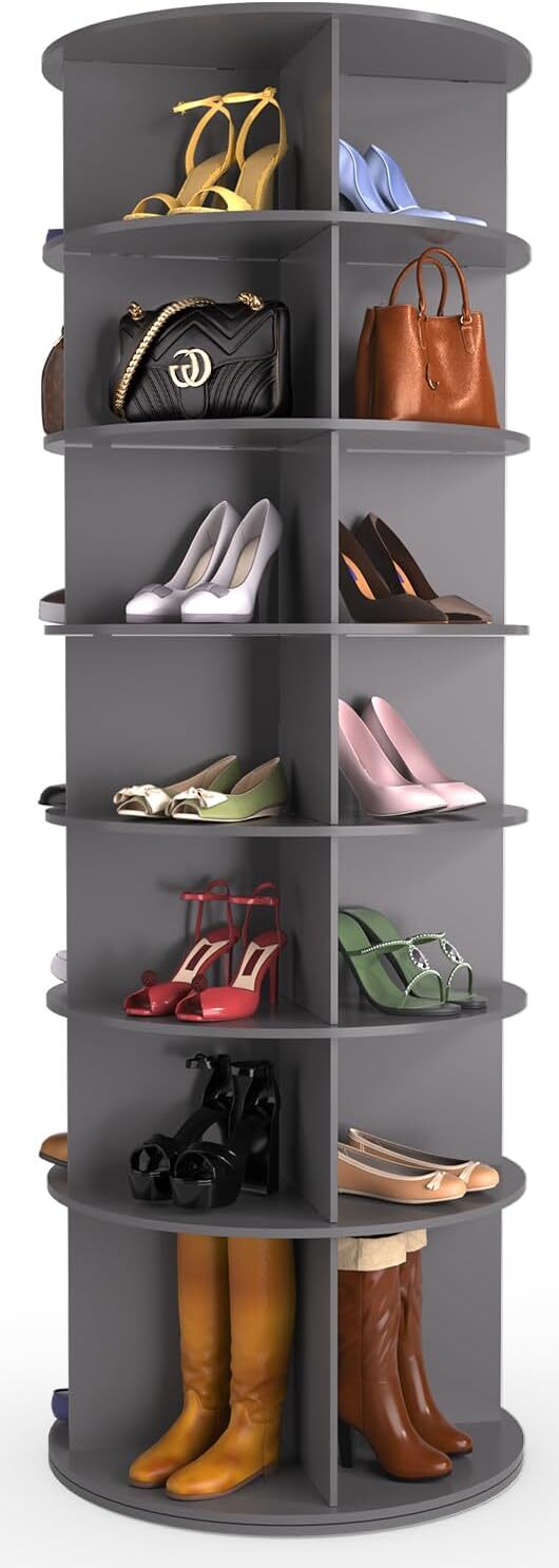 7Tier Rotating Shoe Rack Tower 67"H with 8Pcs Shoe Display Stands, Free Standing