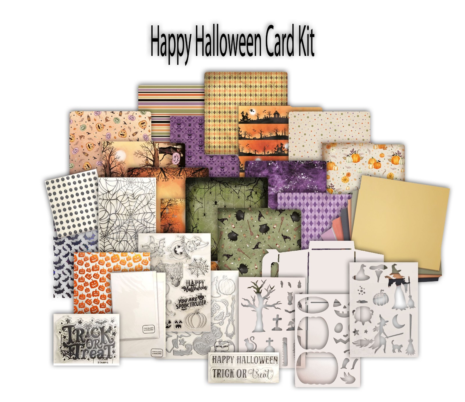 Crafters Companion Happy Halloween Card Kit cardstock envelope stamp die + more
