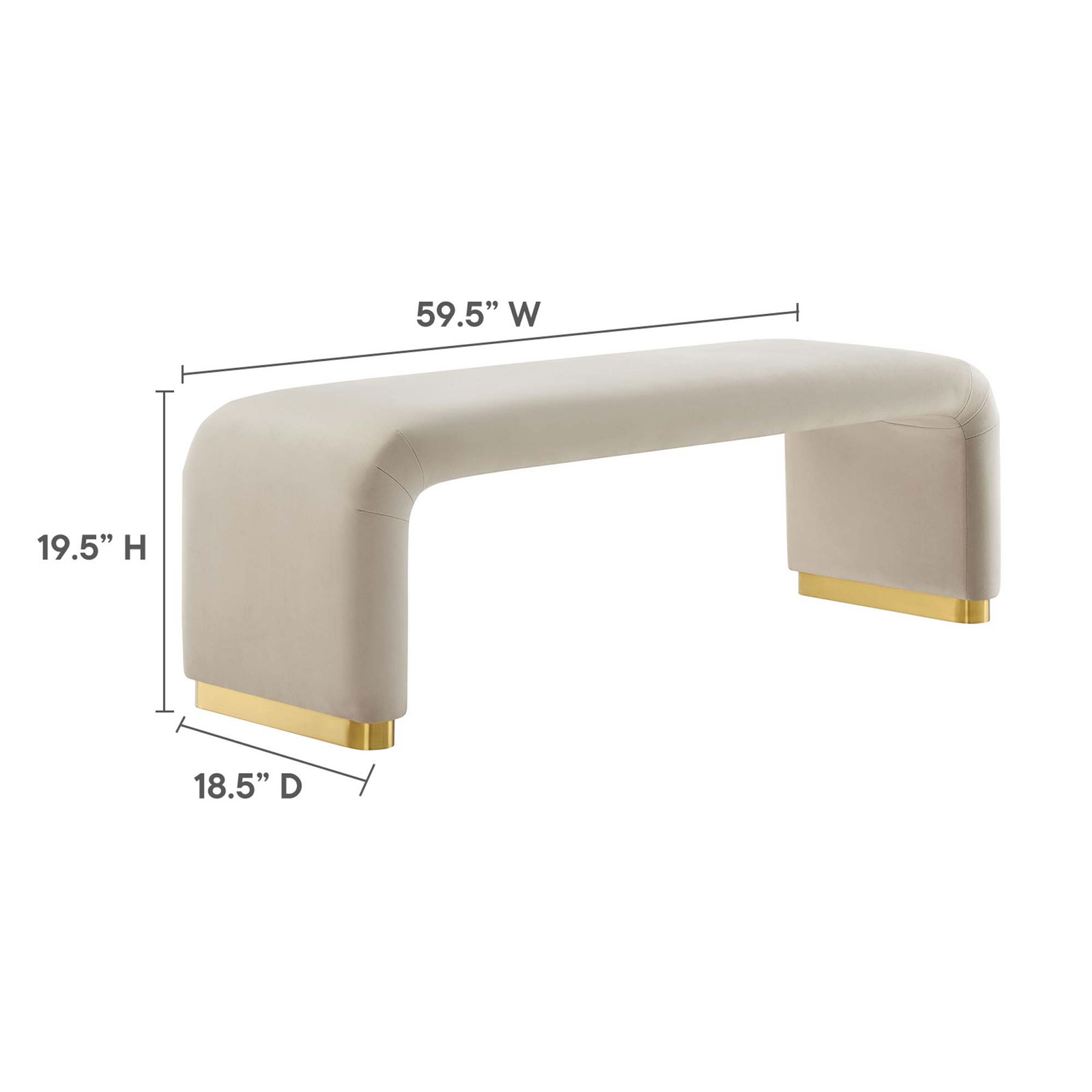 Modway Koda 60" Performance Velvet Waterfall Long Bench in Brass Almond