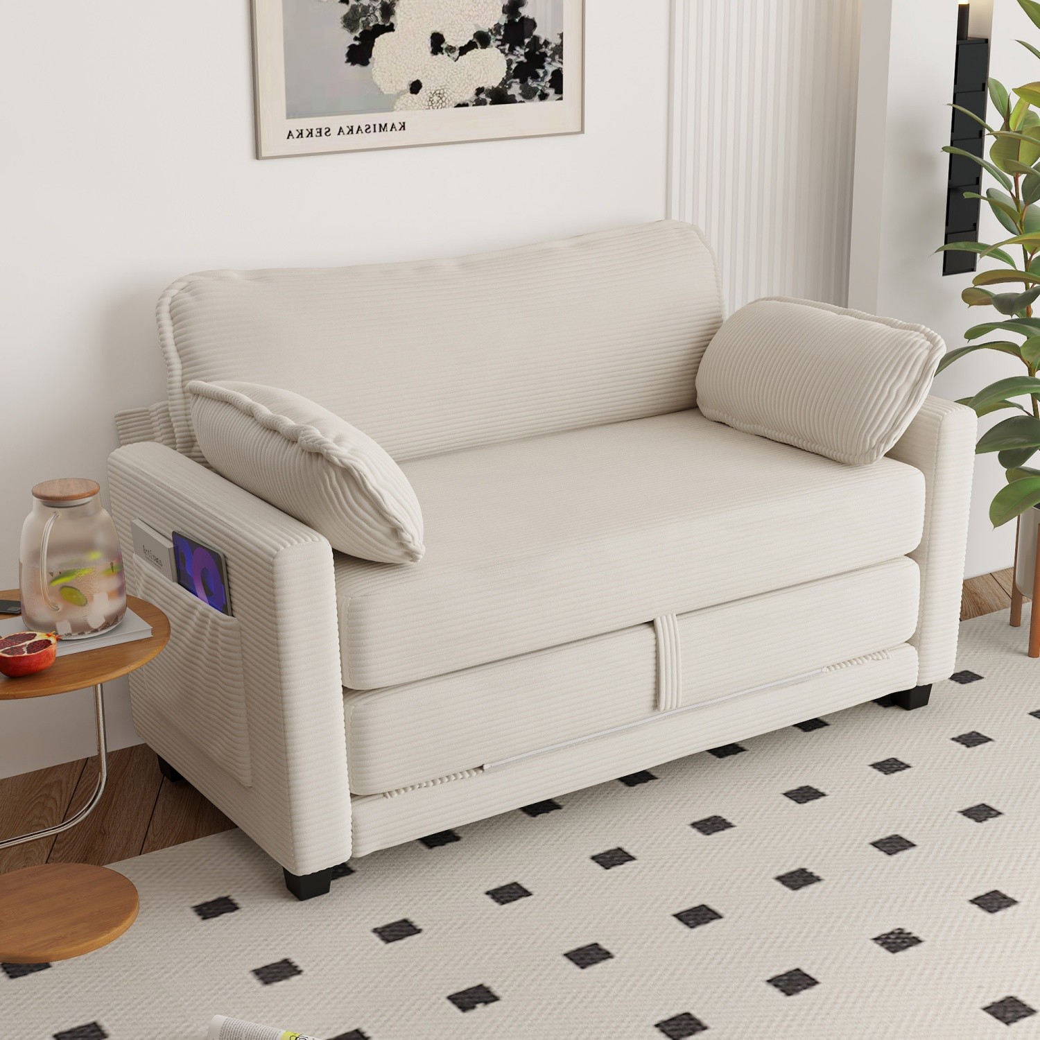 Modern Corduroy Sofa Bed Loveseat 2-in-1 Convertible Futon Couch w/ Pull Out Bed