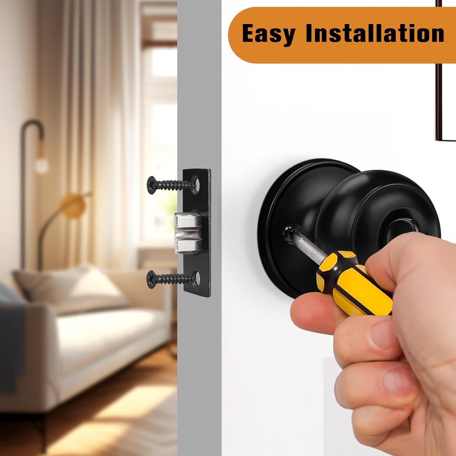 Probrico Black Door Knobs, Flat Ball Interior Bath/Bed 10 Pack,