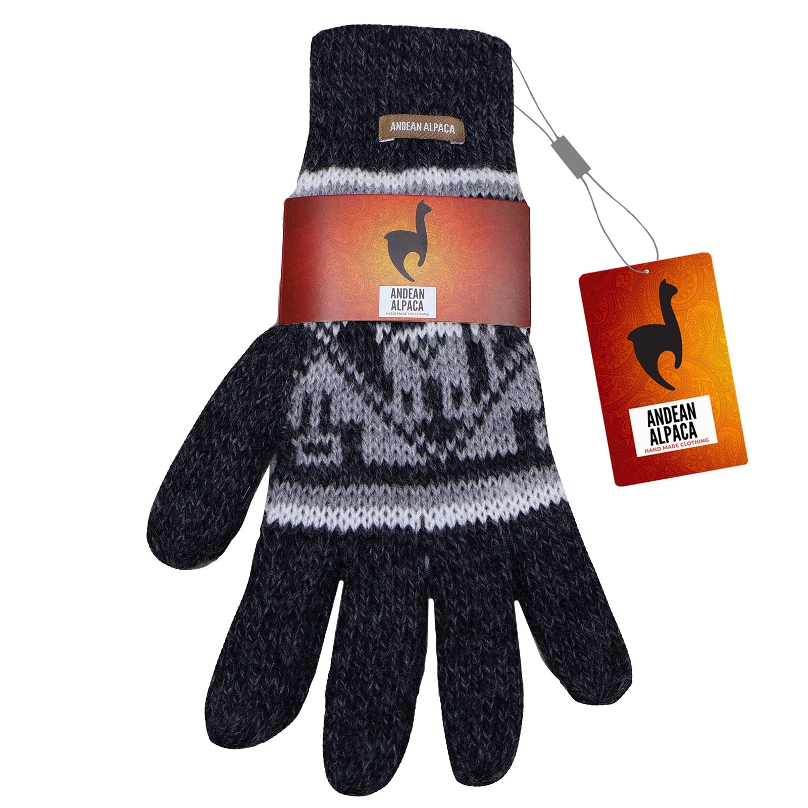 HANDMADE ANDEAN ALPACA MEN'S M DARK GRAY GLOVES