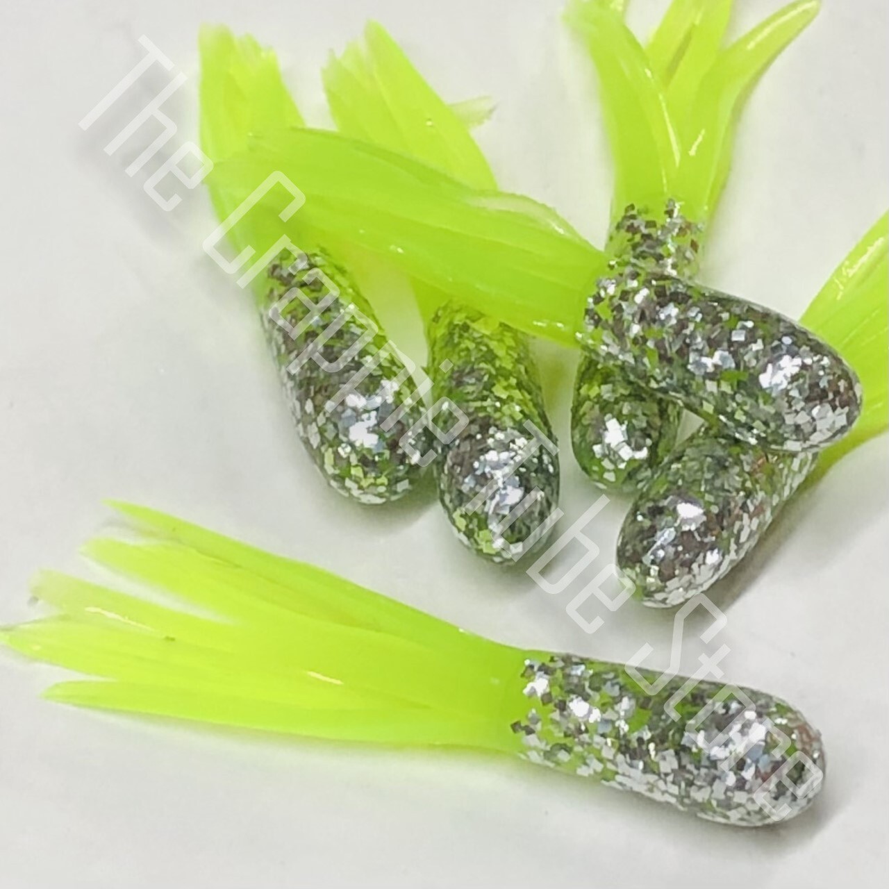 1.5" GlitterHead™ Crappie Tube 50 Pack     Silver Glitter/Chartreuse