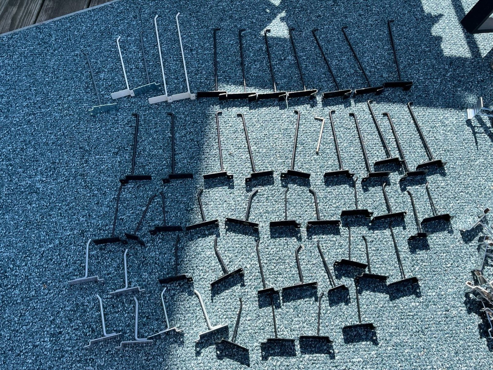 Lot 50+ Pegboard Wallboard Slatwall Hooks Brakets 12 & 10" Peg board Wall Slat