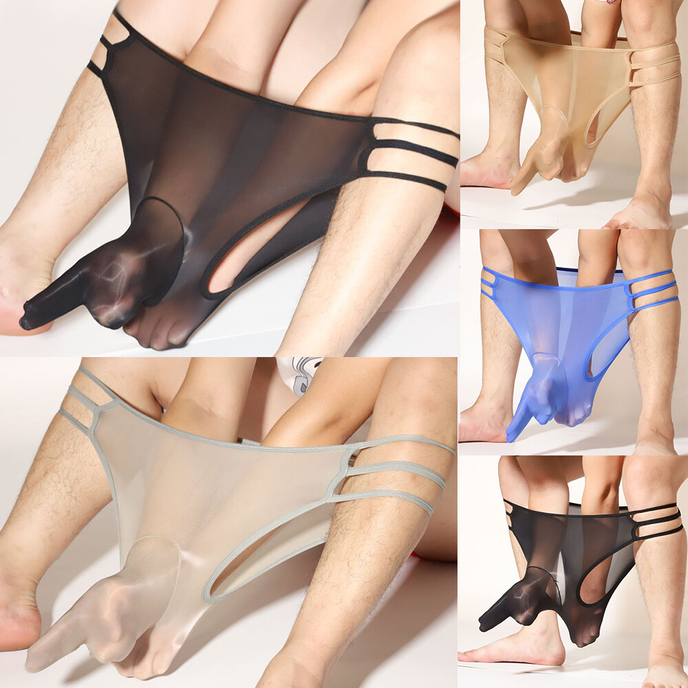 Men Oil Shiny Sheer Panties Sexy Glossy See Through Underwear Brief Sheath Pouch