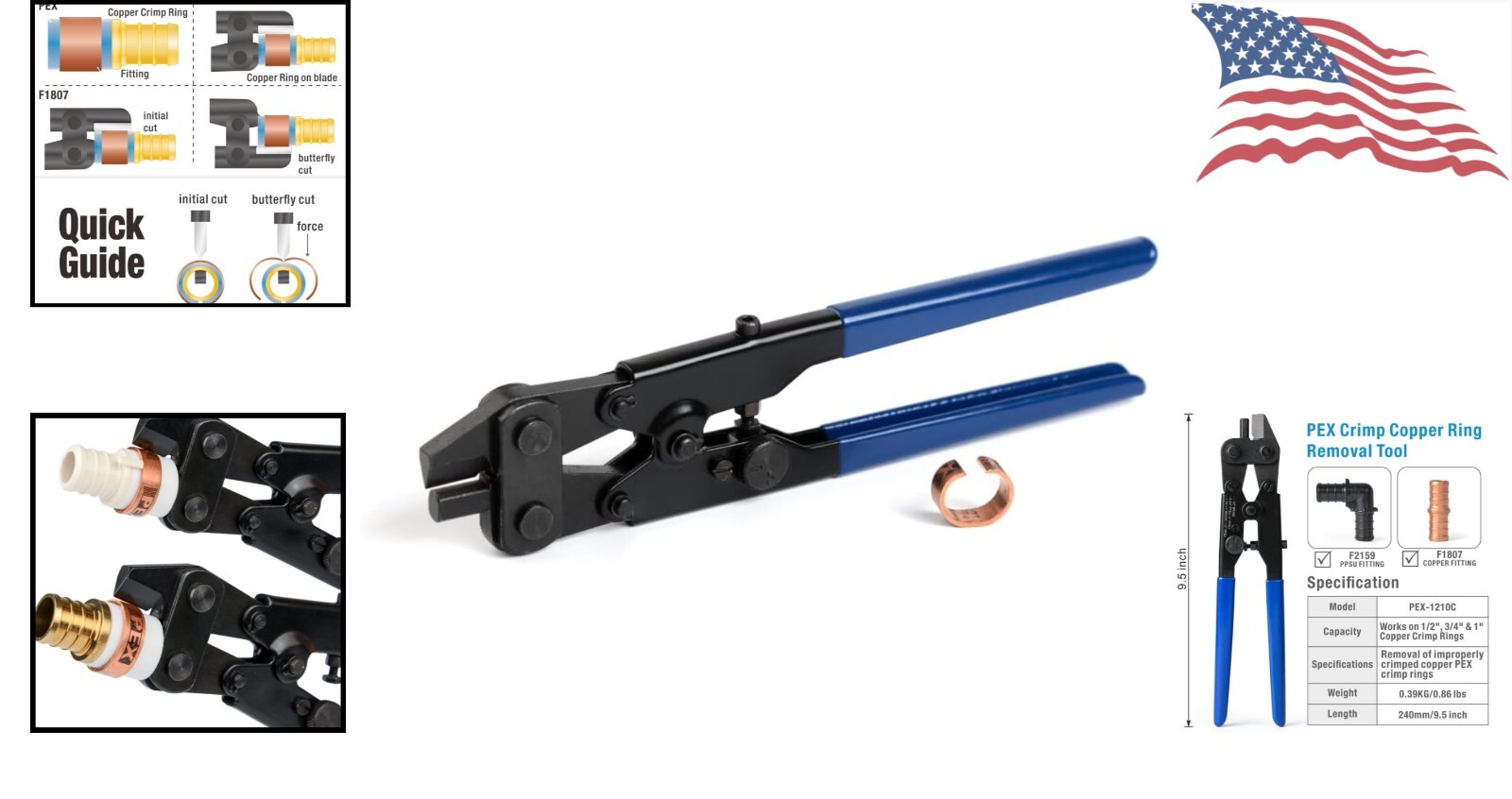 Easy Multi-Size PEX Crimp Ring Removal Tool - 1/2", 3/4", Copper Crimp Rings