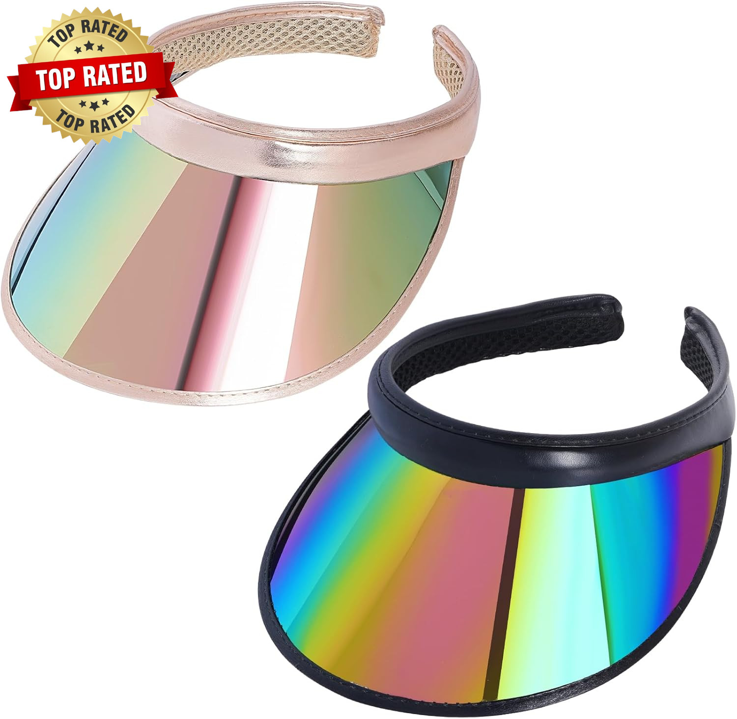 2 Pack Sun Visor Hats Women UV Sports Iridescent Multi Color Tennis Golf UPF Cap
