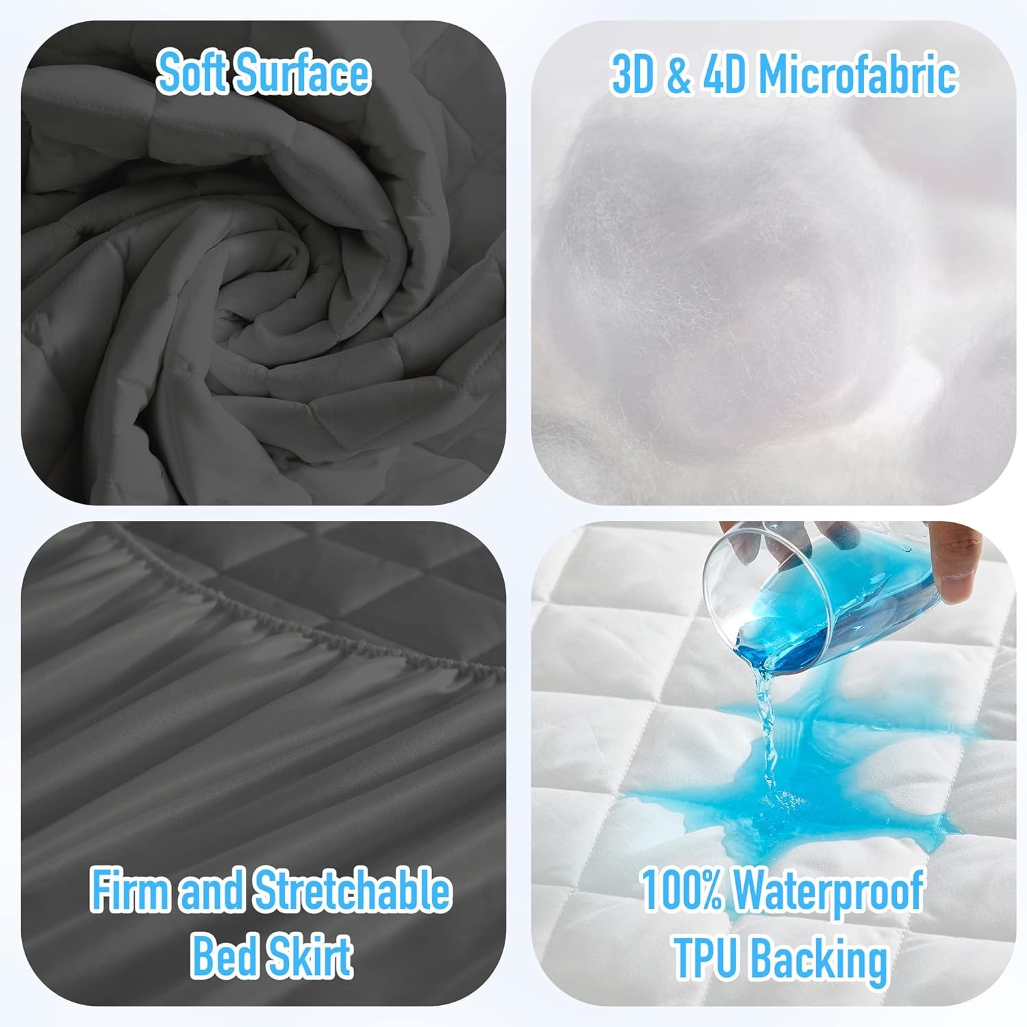 HYLEORY Queen Size Waterproof Mattress Pad Protector, Queen, Dark Grey