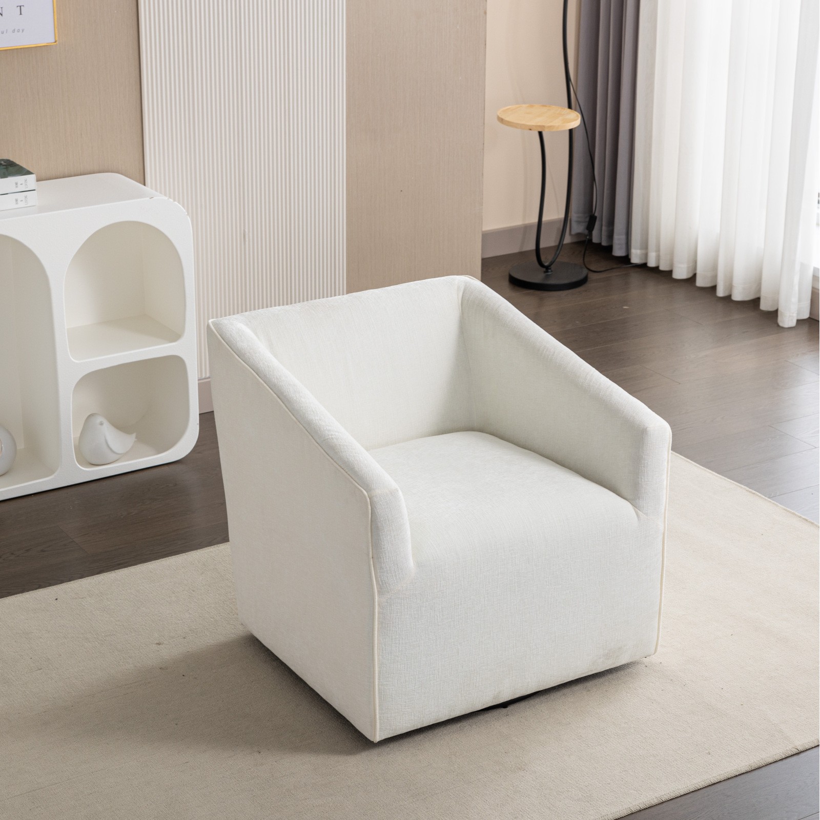 Modern Upholstered Barrel Swivel Armchair, 31"L x 29"W x 28.25"H