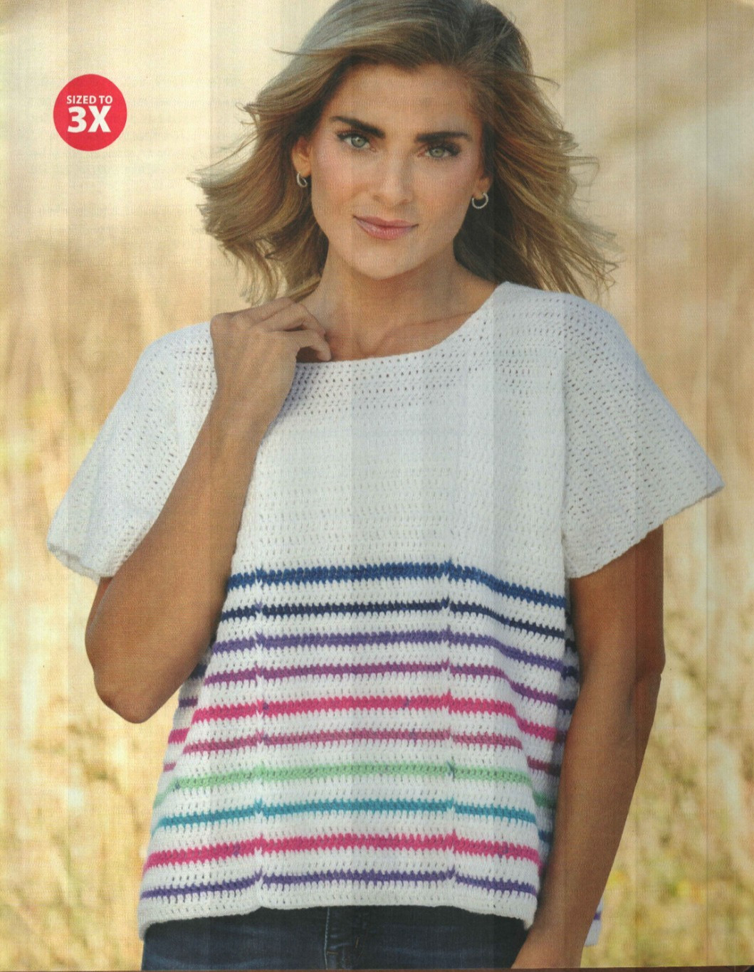 SUMMER STRIPED TEE TOP 6 SIZES WOMEN'S CROCHET PATTERN INSTRUCTIONS