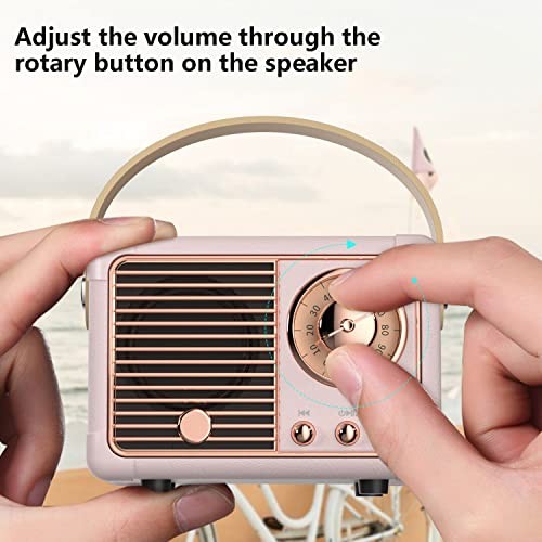 Retro Bluetooth Speaker, Portable Wireless Speaker with Crystal Clear Pink