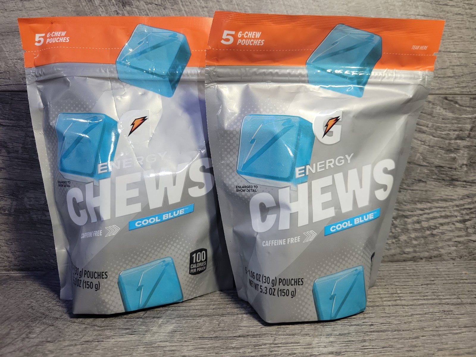 2x Gatorade Energy Chews Cool Blue Flavor 5 Pouches 6 Chew Bags