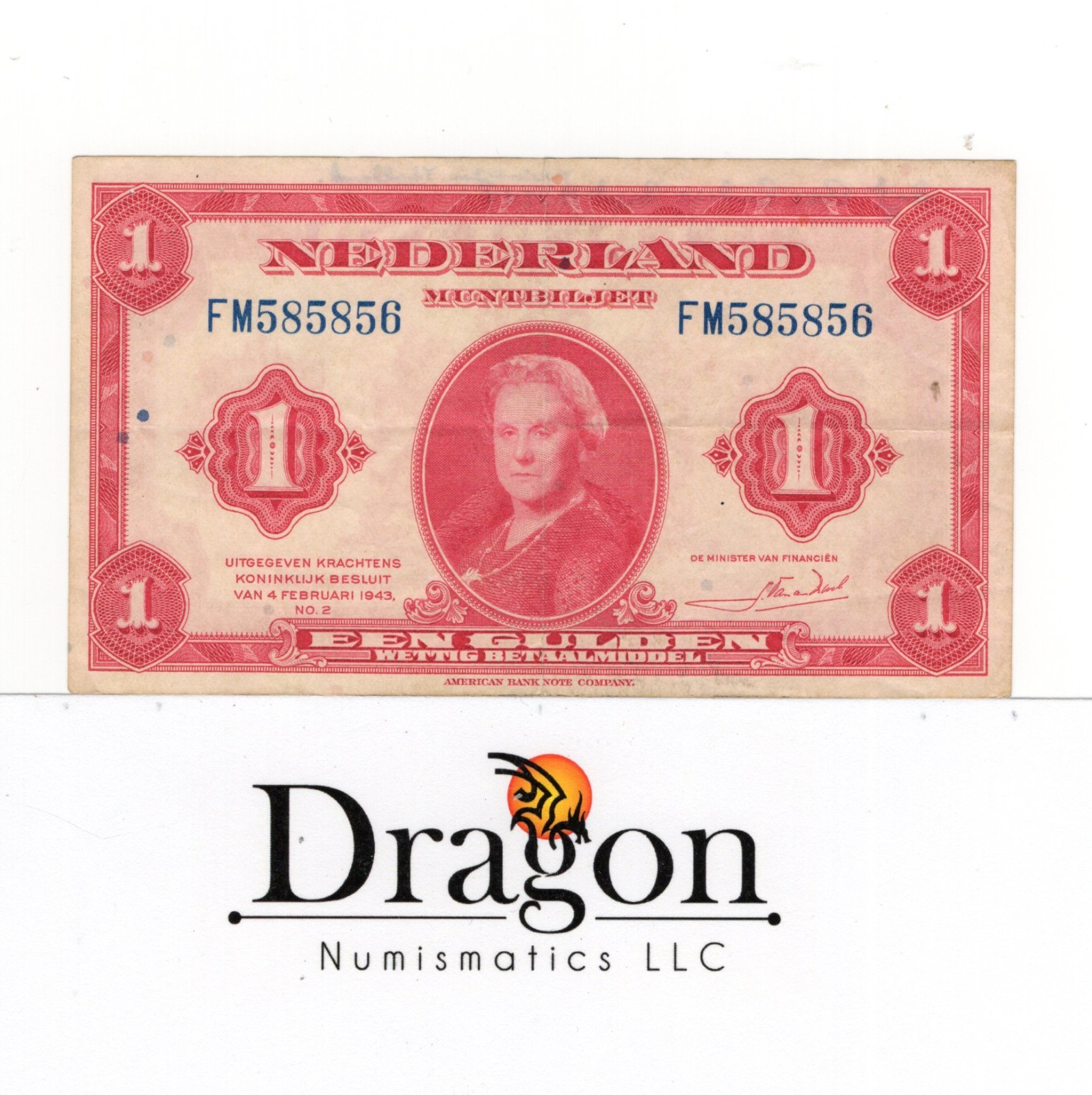 Netherlands 1 Gulden 1943 Banknote WWII P#64 Grafiti