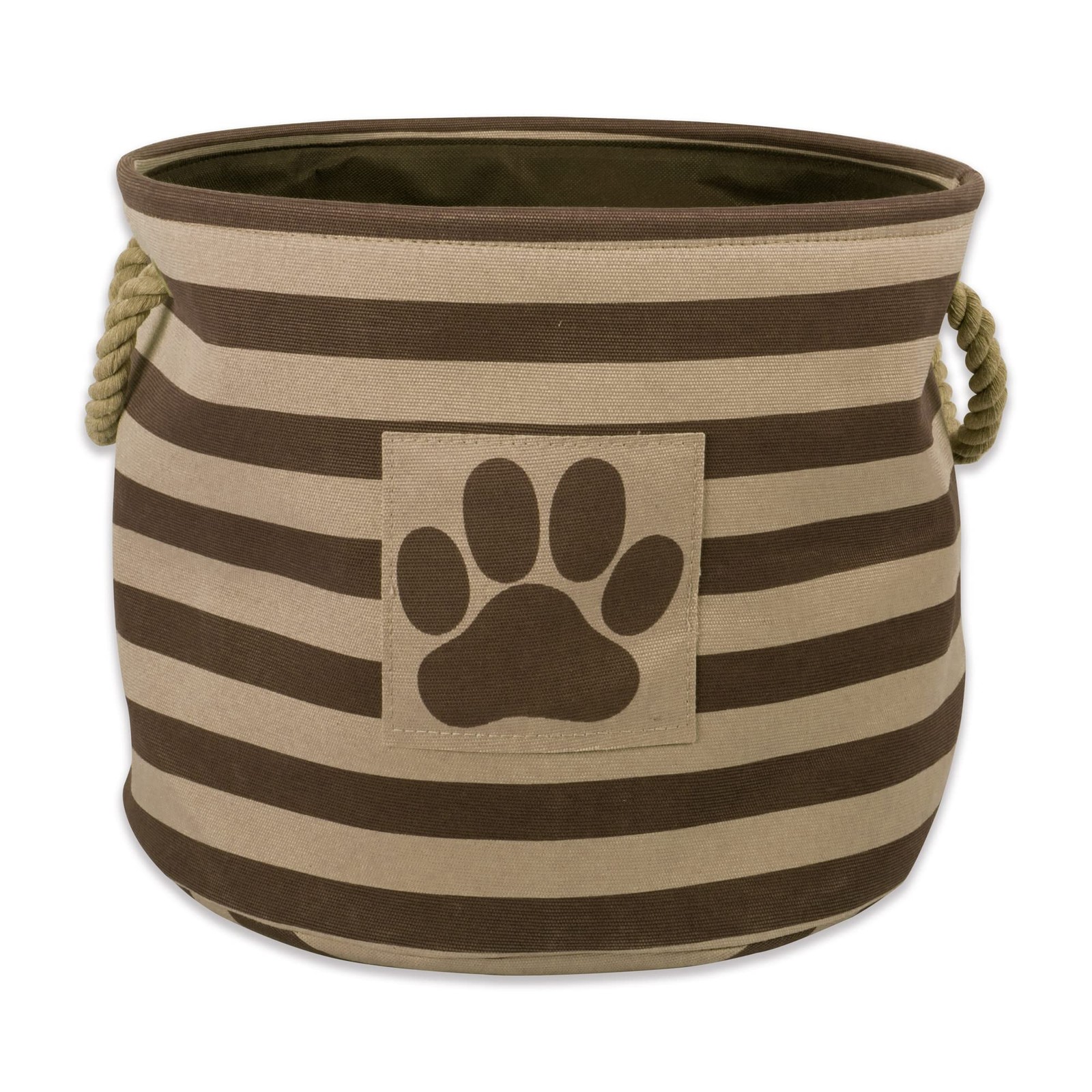 Pet Storage Collection Striped Paw Patch Bin Small Round Brown
