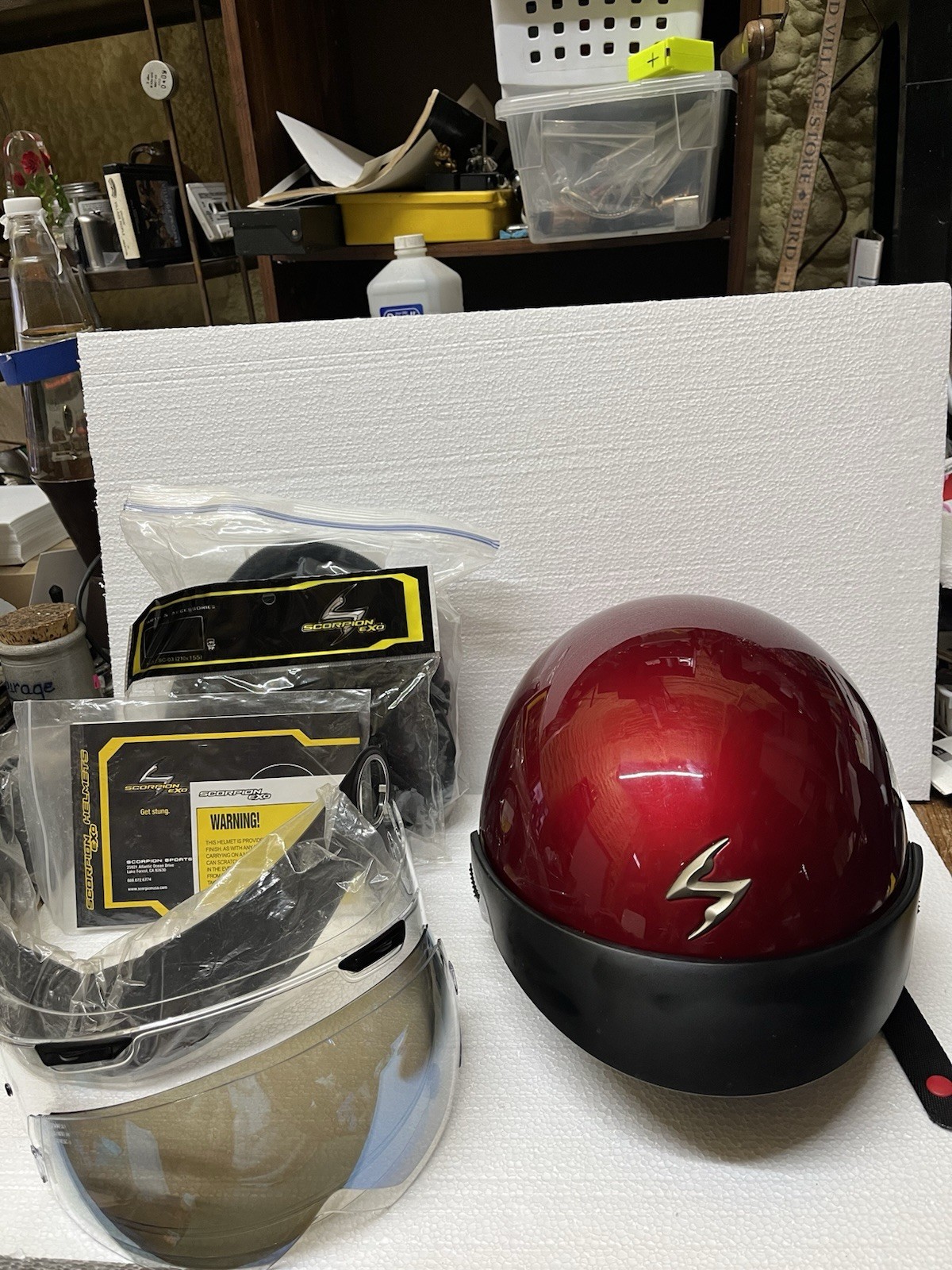 Scorpion EXO-100 Half Helmet Size L DOT Red Motorcycle Helmet With Extras