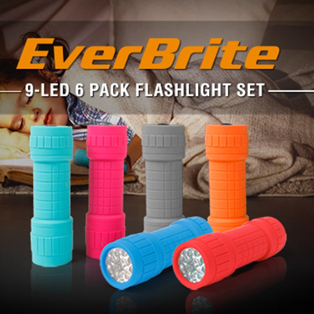 EverBrite 9-LED Flashlight 6Pack Impact Handheld Torch with Lanyard 3AAA Battery