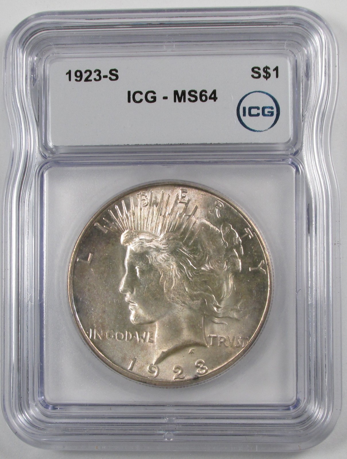 1923-S Peace Dollar, ICG MS 64, Bright, Light Toning
