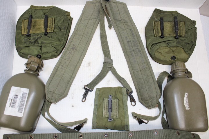 US Military Issue Alice Field Gear Belt Suspenders 4 Ammo Pouches 2Canteen LARGE