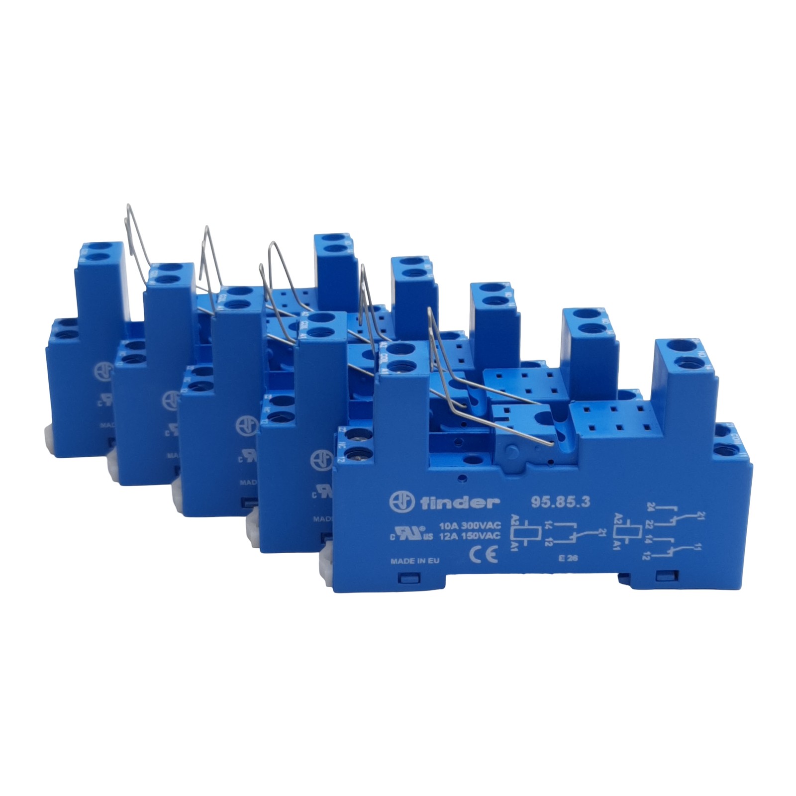Lot of 5 Finder 95.85.3 Screw Terminal Socket, 10A 300VAC, DIN Rail, Series 40